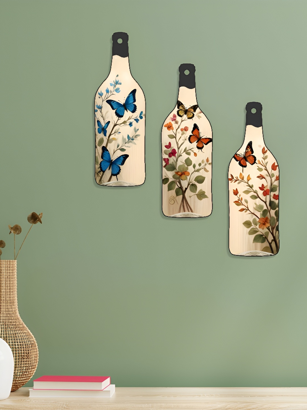 SAF Cream Coloured 3 Pieces Bottle Shaped Wall Decors