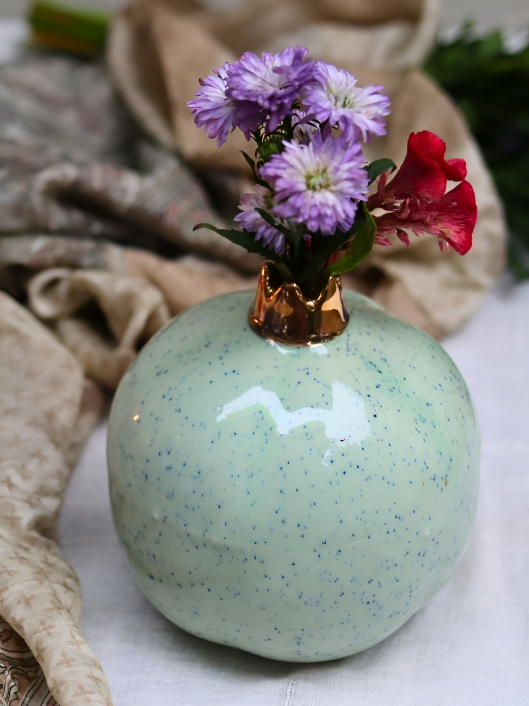 

WEAVING HOMES Green Printed Ceramic Flower Vase
