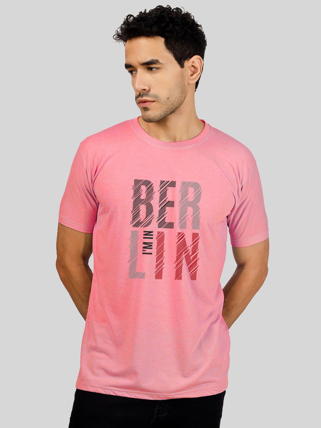 

Greylongg Pink Typography Printed Drop-Shoulder Sleeves T-Shirt
