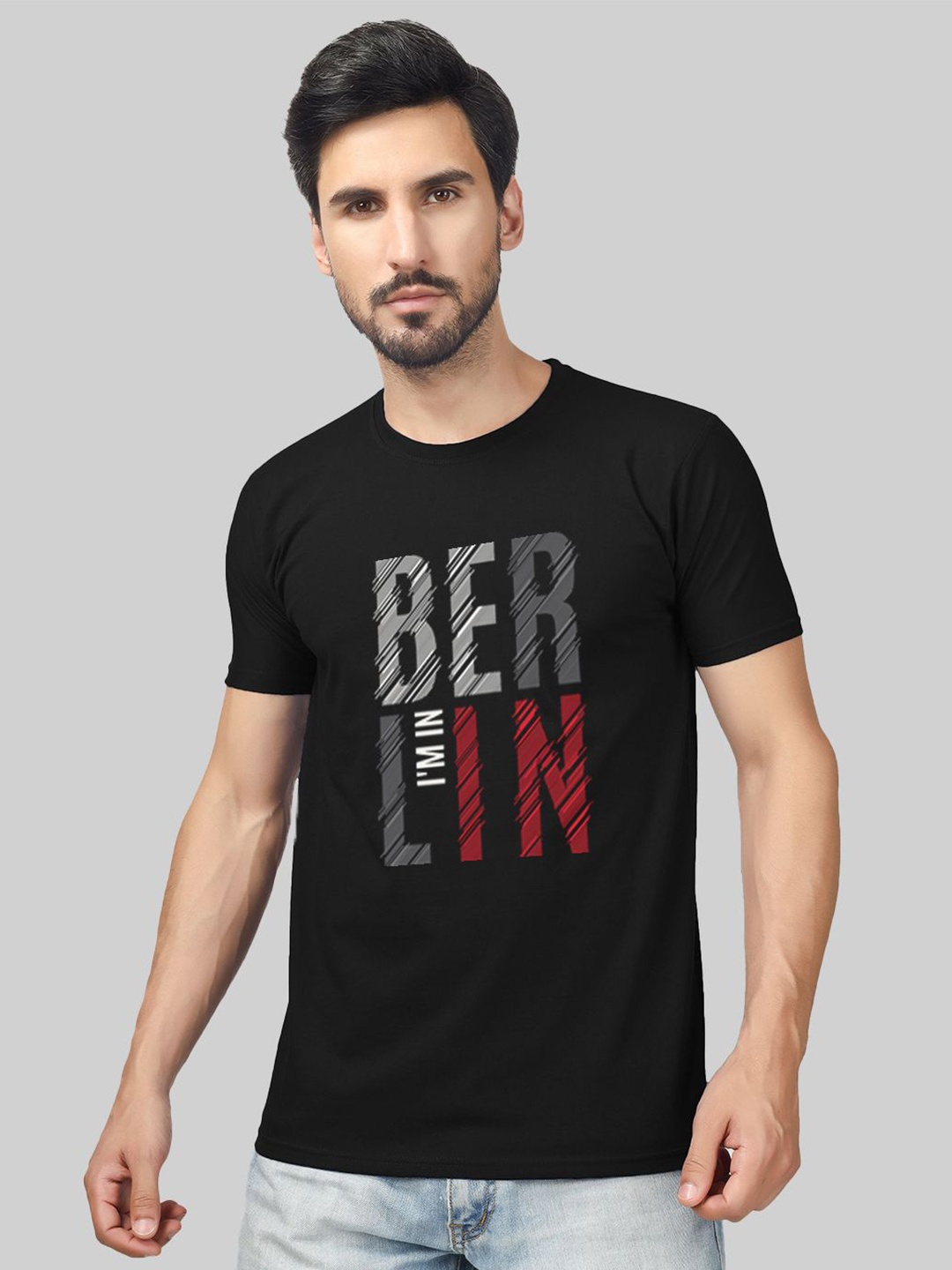 

Greylongg Black Typography Printed Short Sleeves T-Shirt