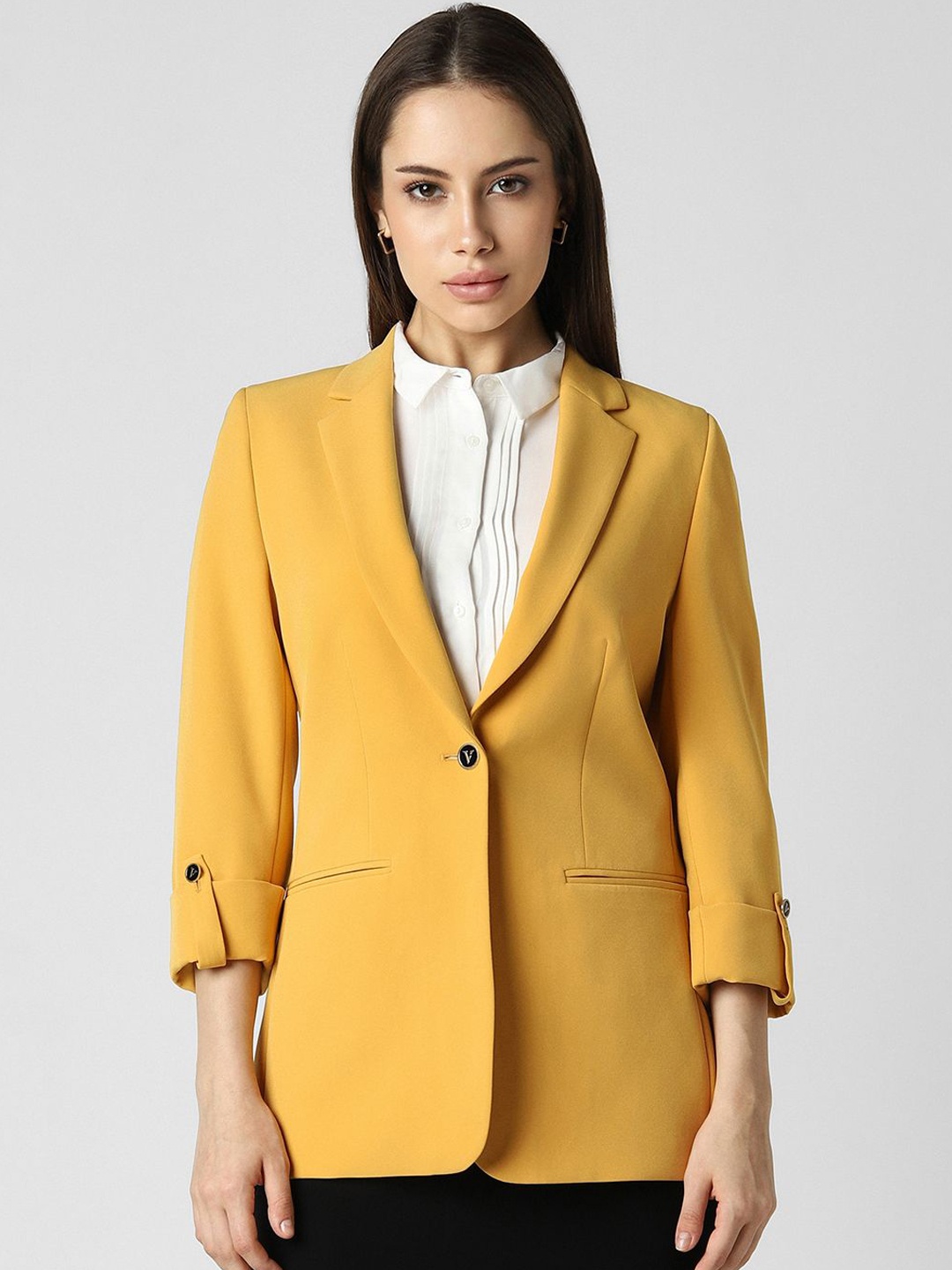 

Van Heusen Woman Notched Lapel Single Breasted Formal Blazer, Yellow