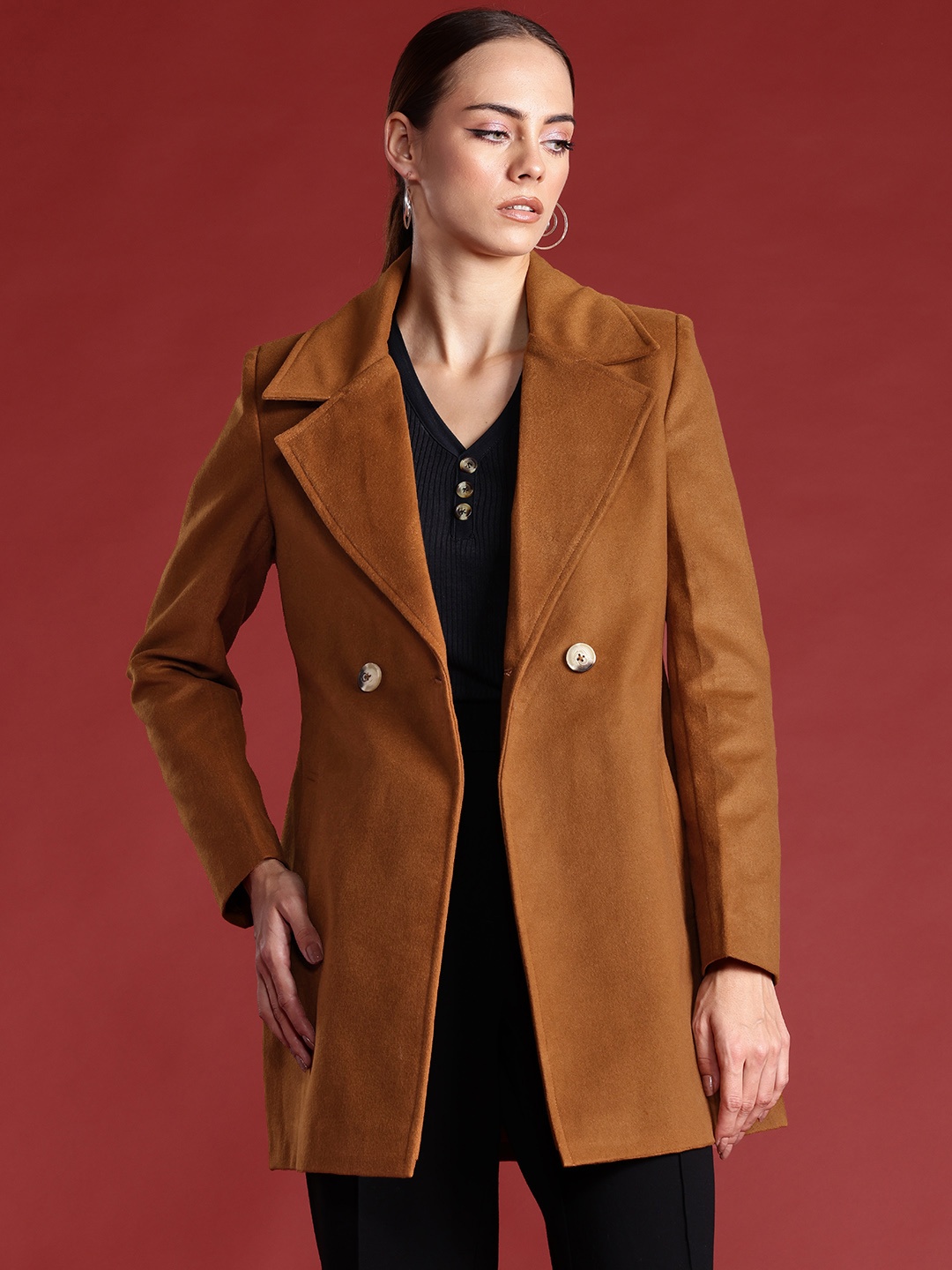 

all about you Notched Lapel Trench Coat, Brown