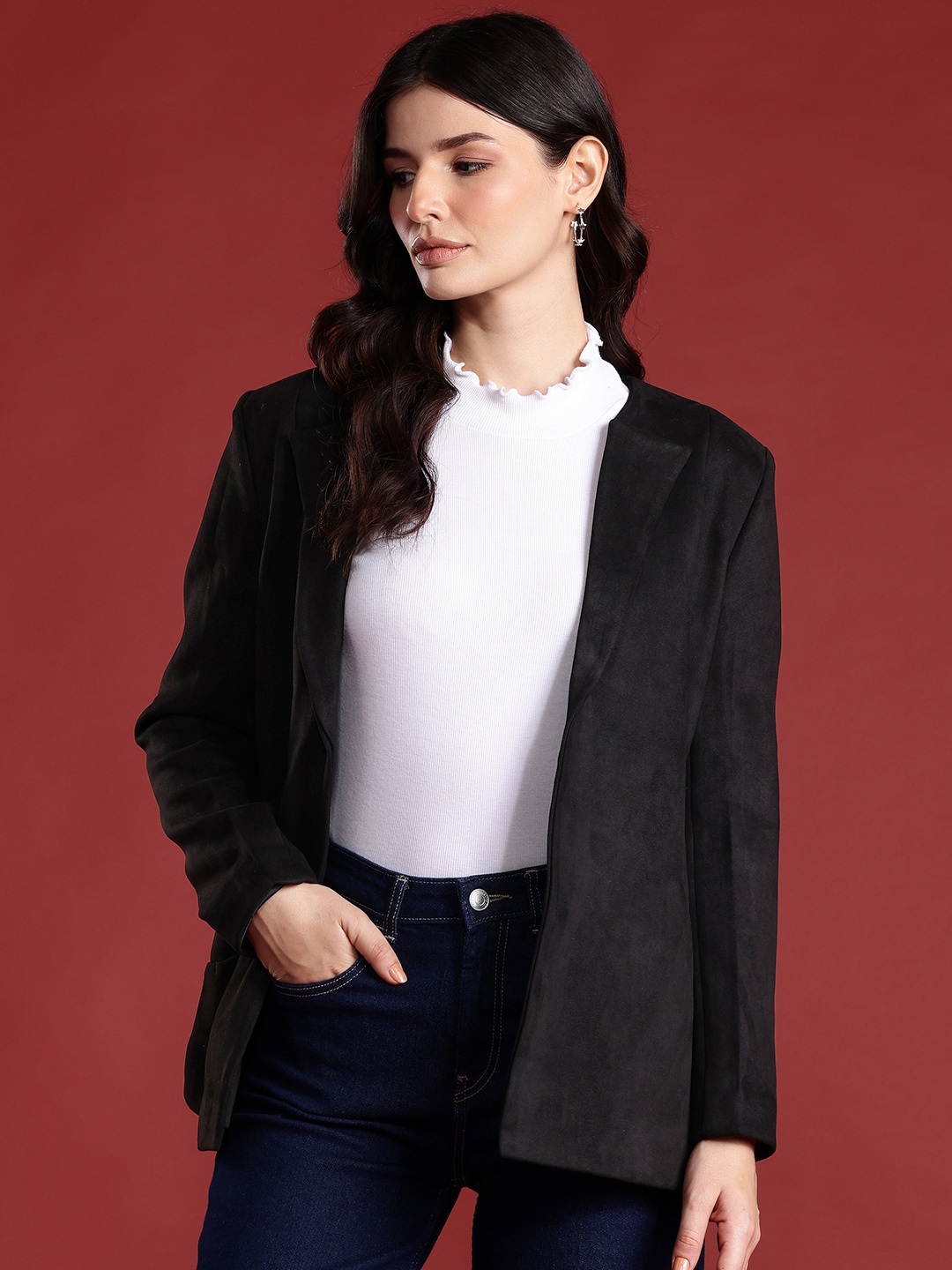 

all about you Open-Front Suede-Finish Blazer, Black