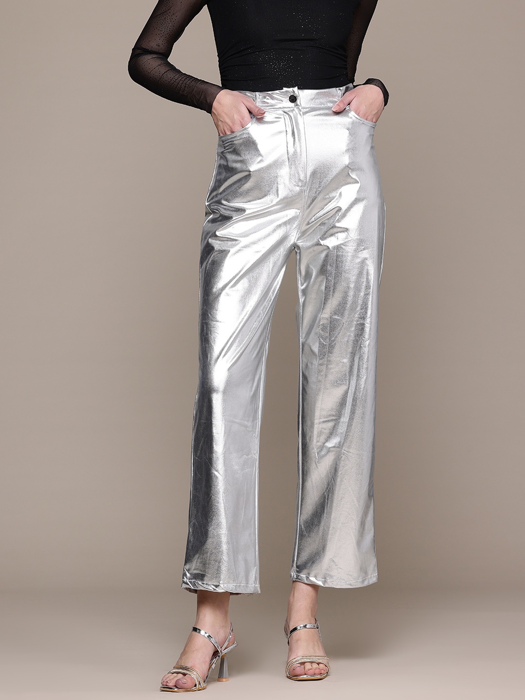 

bebe Women Future Glam High-Rise Trousers, Metallic