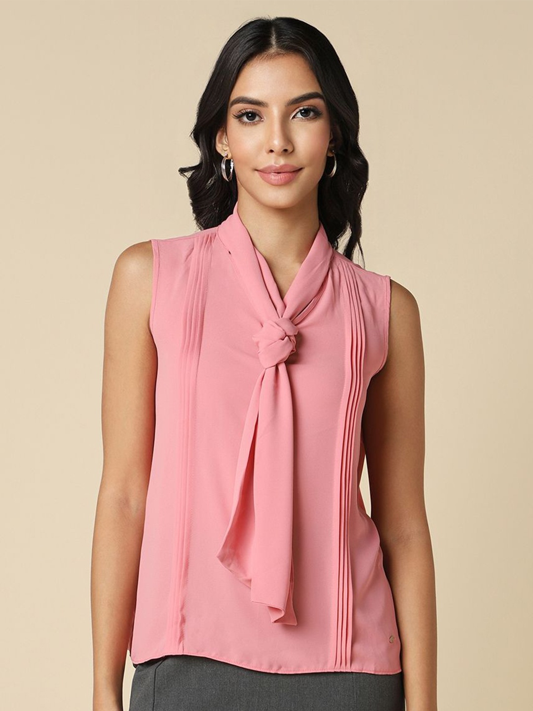 

Allen Solly Woman Tie-Up Neck Sleeveless Top, Pink