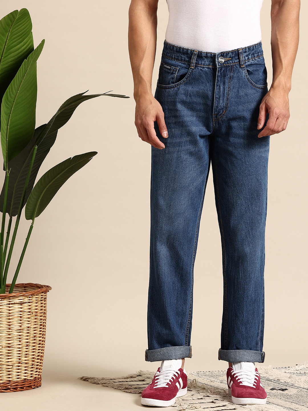 

Mast & Harbour Men Relaxed Fit Pure Cotton Jeans, Navy blue