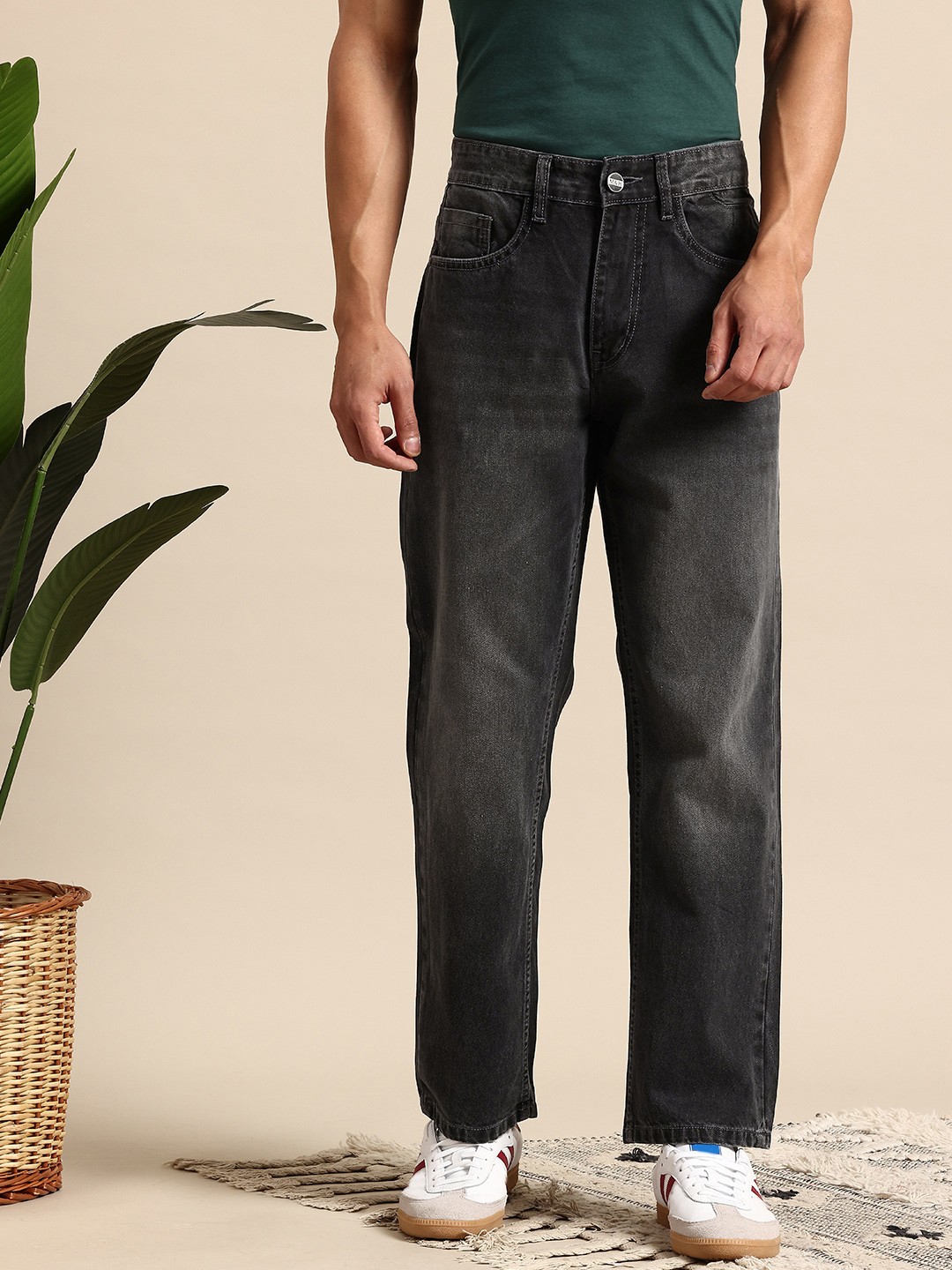 

Mast & Harbour Men Pure Cotton Jeans, Charcoal