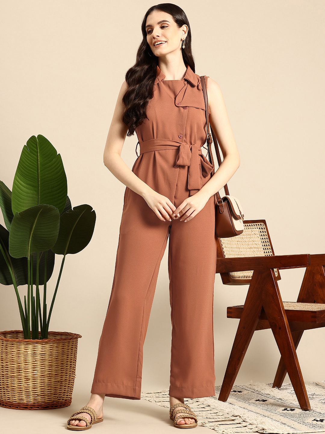 

Mast & Harbour Basic Jumpsuit Comes With a Belt, Rust