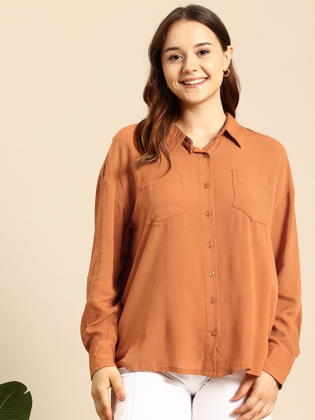 

Mast & Harbour Women Opaque Casual Shirt, Rust