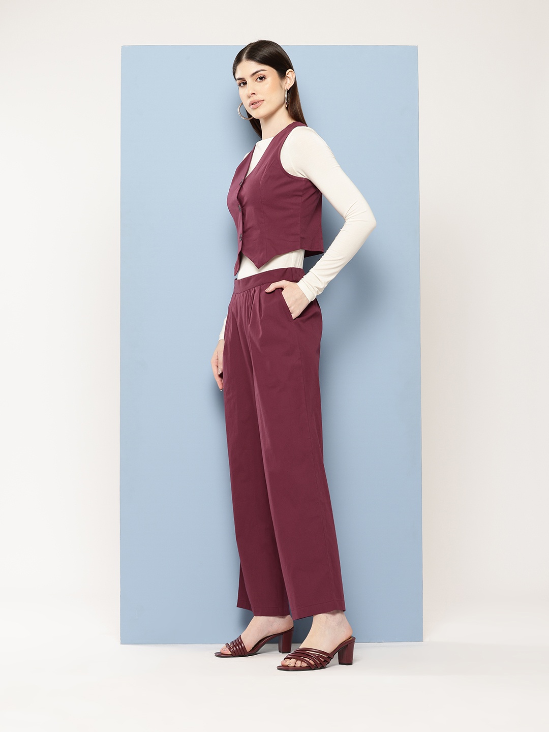 

Chemistry Pure Cotton V-Neck Waistcoat with Trousers Co-Ords, Maroon