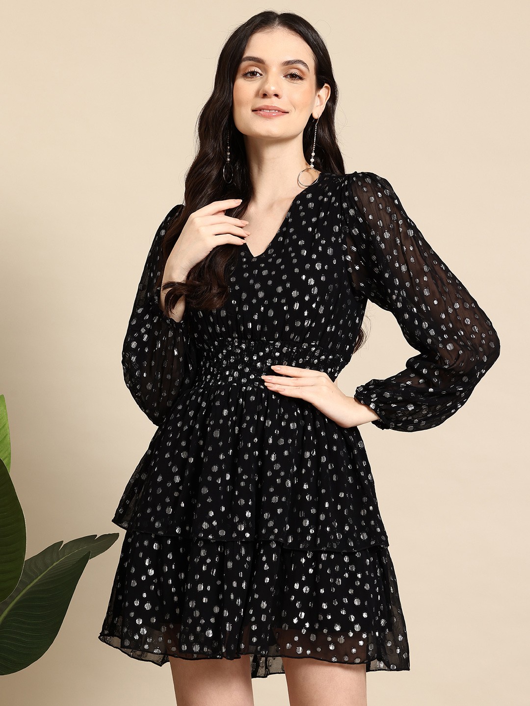 

Mast & Harbour Woven Design A-Line Mini Dress, Black