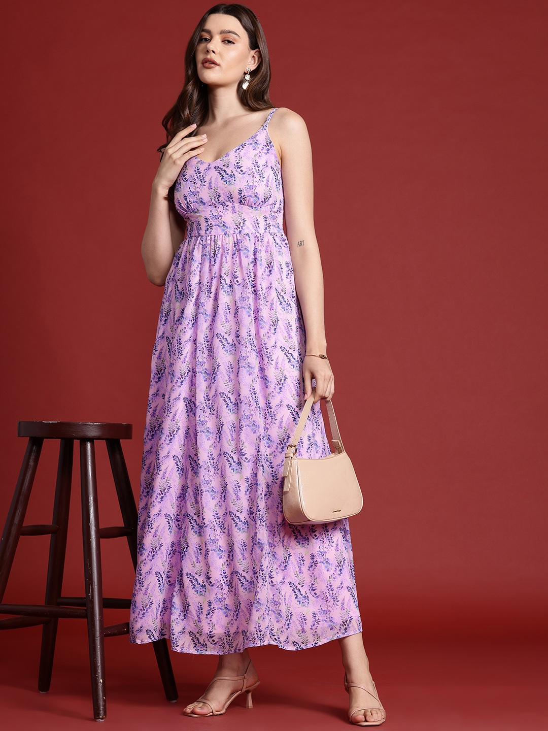 

all about you Floral Print Maxi Fit & Flare Dress, Lavender