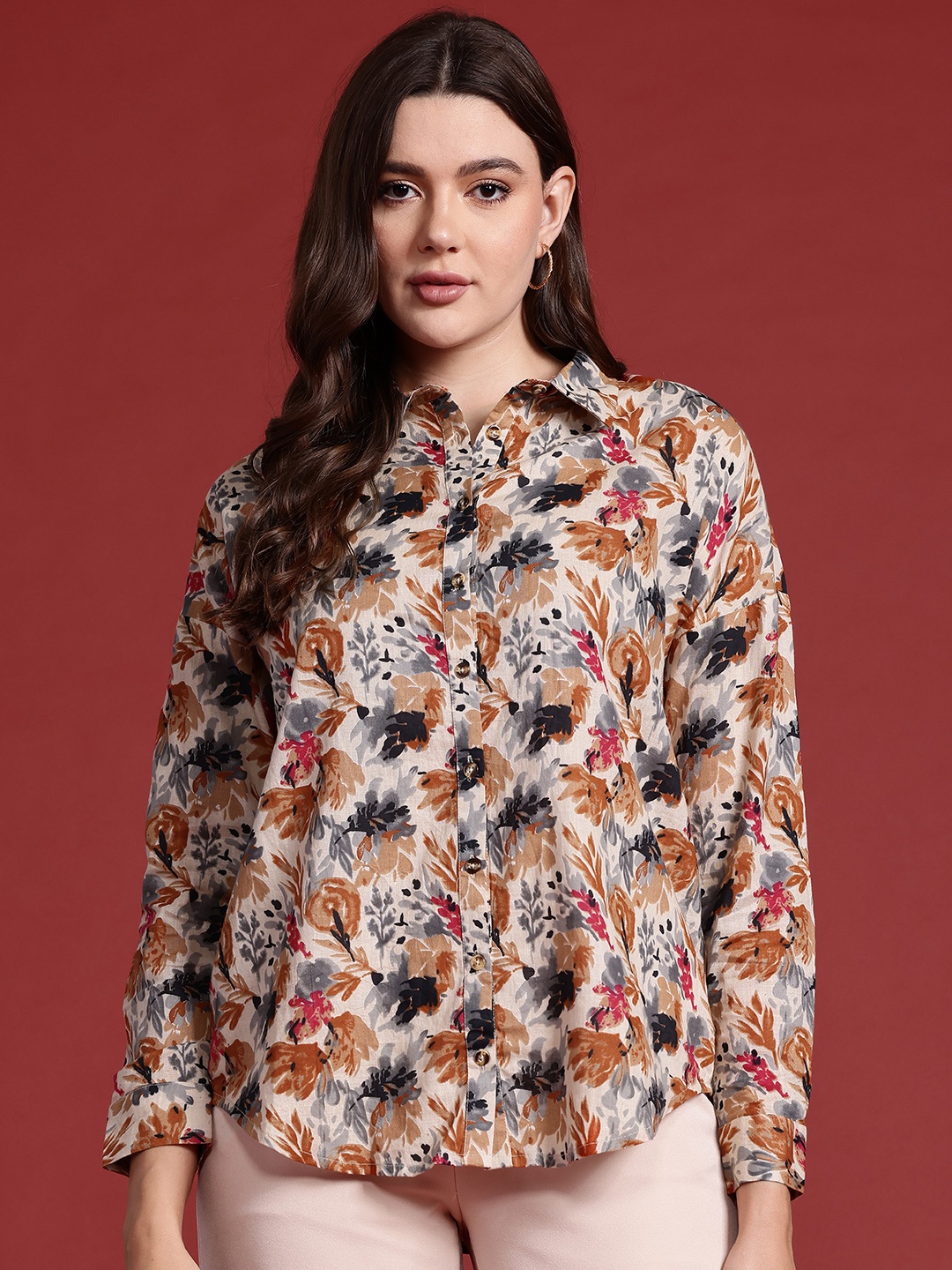 

all about you Women Floral Opaque Printed Casual Shirt, Brown