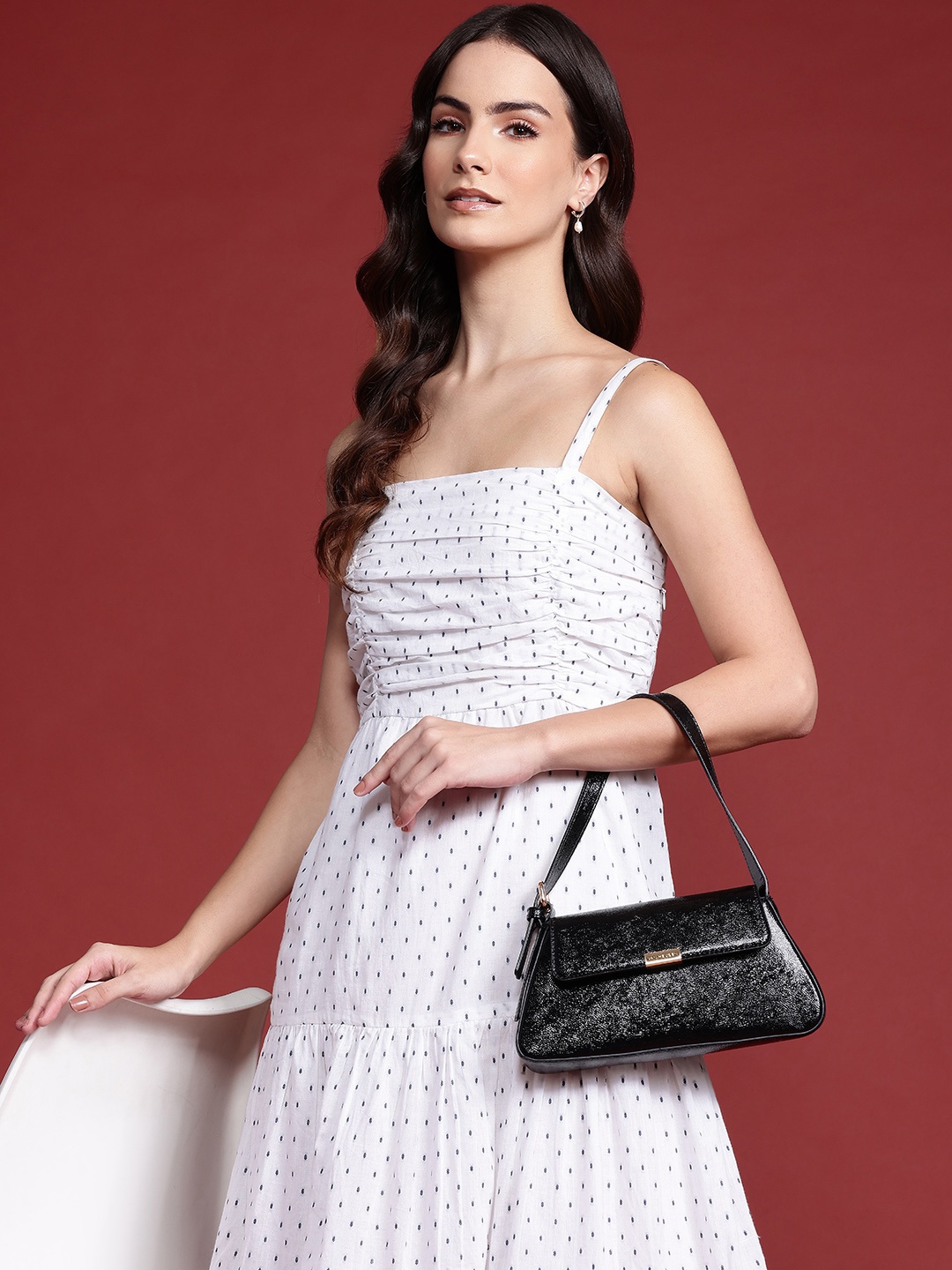 

all about you Pure Cotton Self-Design Tiered A-Line Midi Dress, White