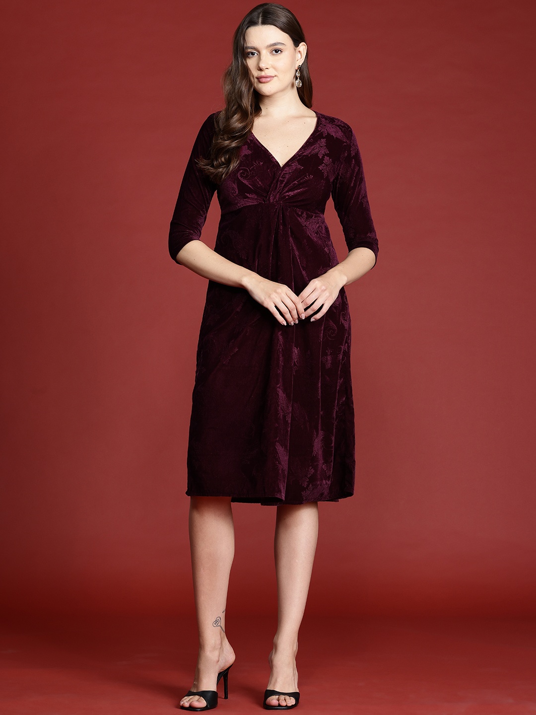 

all about you Velvet A-Line Dress, Burgundy