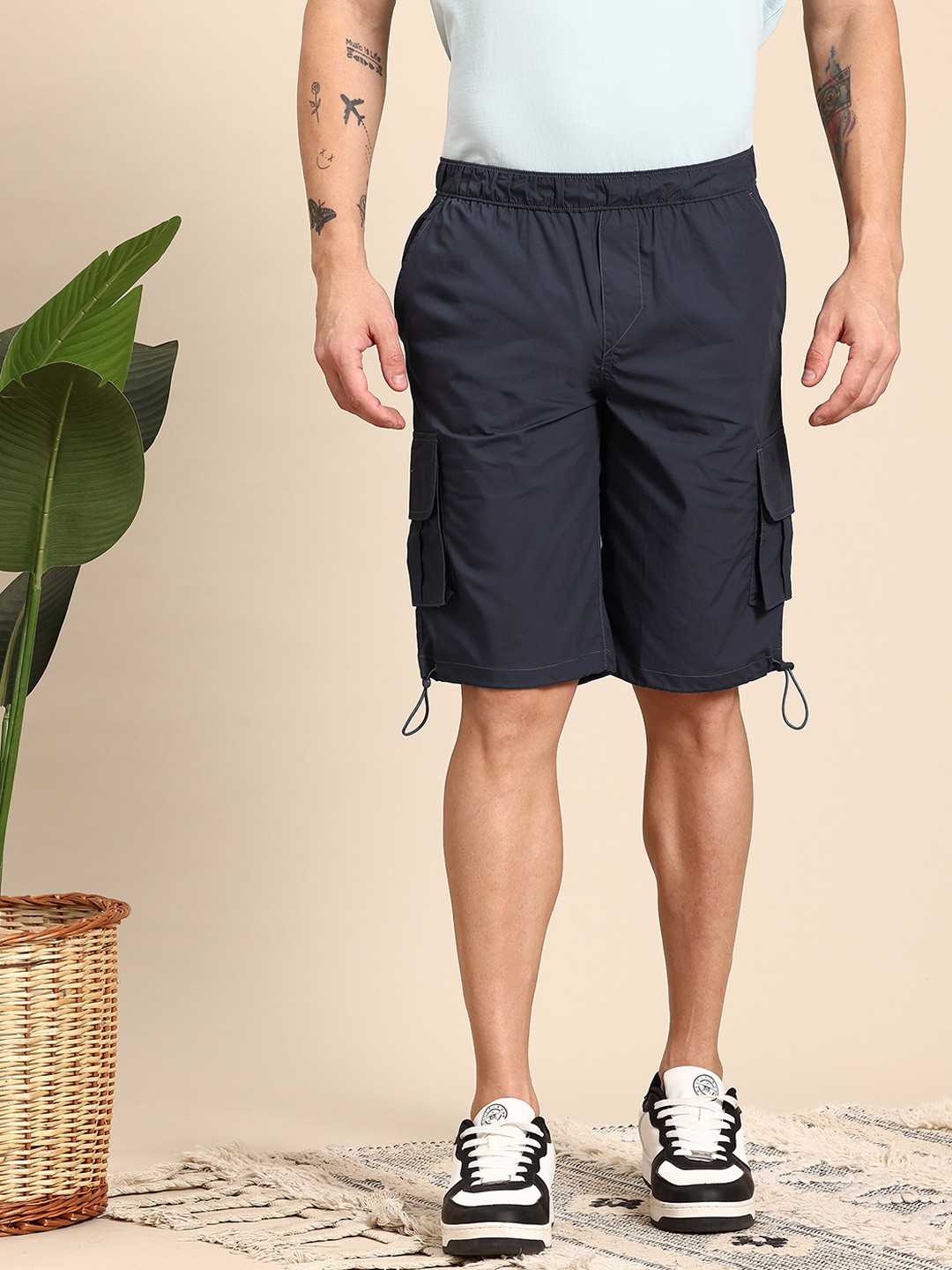 

Mast & Harbour Pure Cotton Cargo Shorts, Navy blue