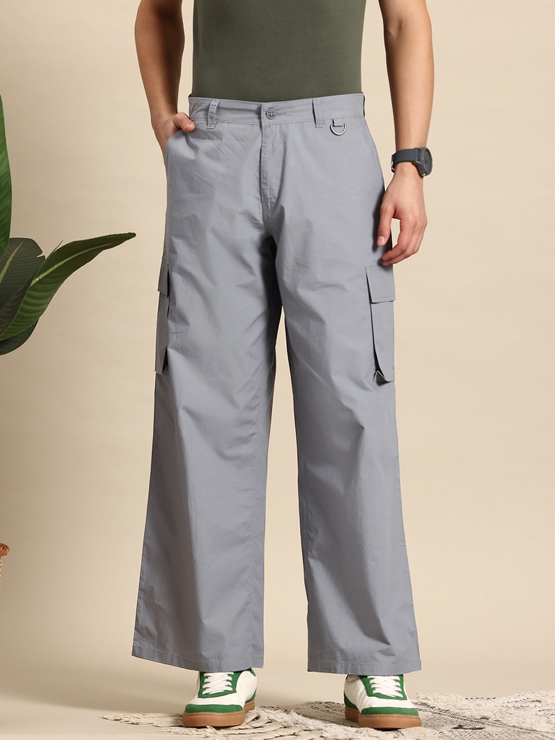

Mast & Harbour Men Pure Cotton Cargos Trousers, Grey