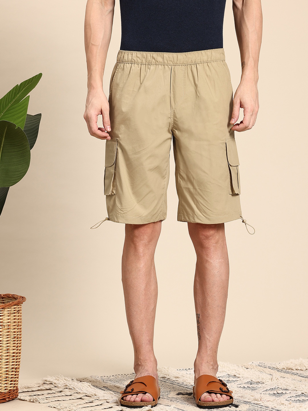 

Mast & Harbour Pure Cotton Cargo Shorts, Beige