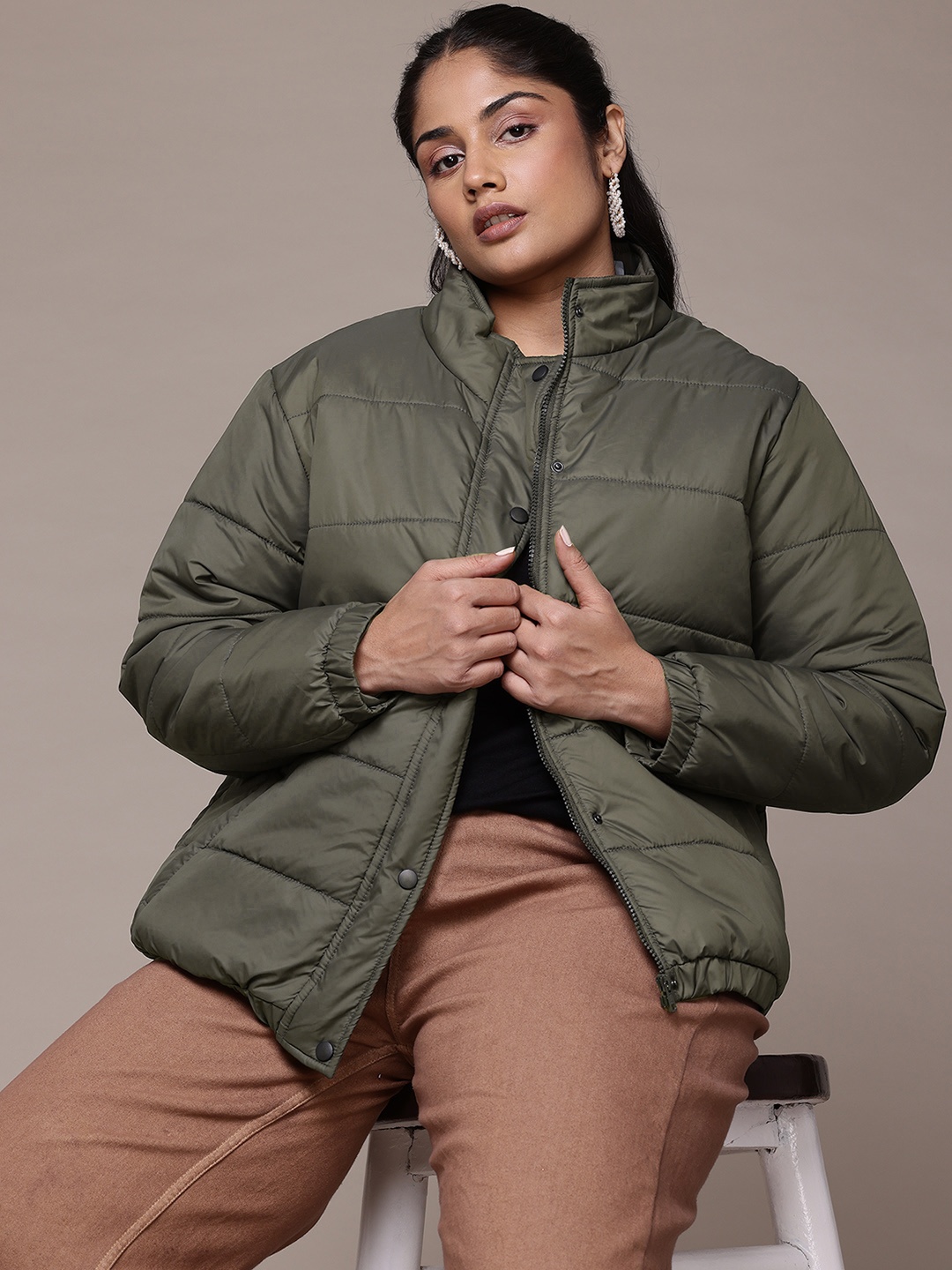 

The Roadster Lifestyle Co. Plus Size Padded Jacket, Olive