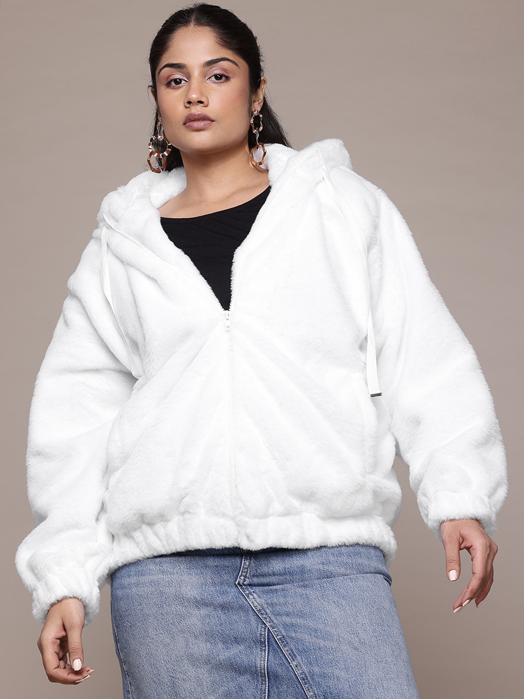 

The Roadster Lifestyle Co. Plus Size Fleece Hooded Padded Jacket, White