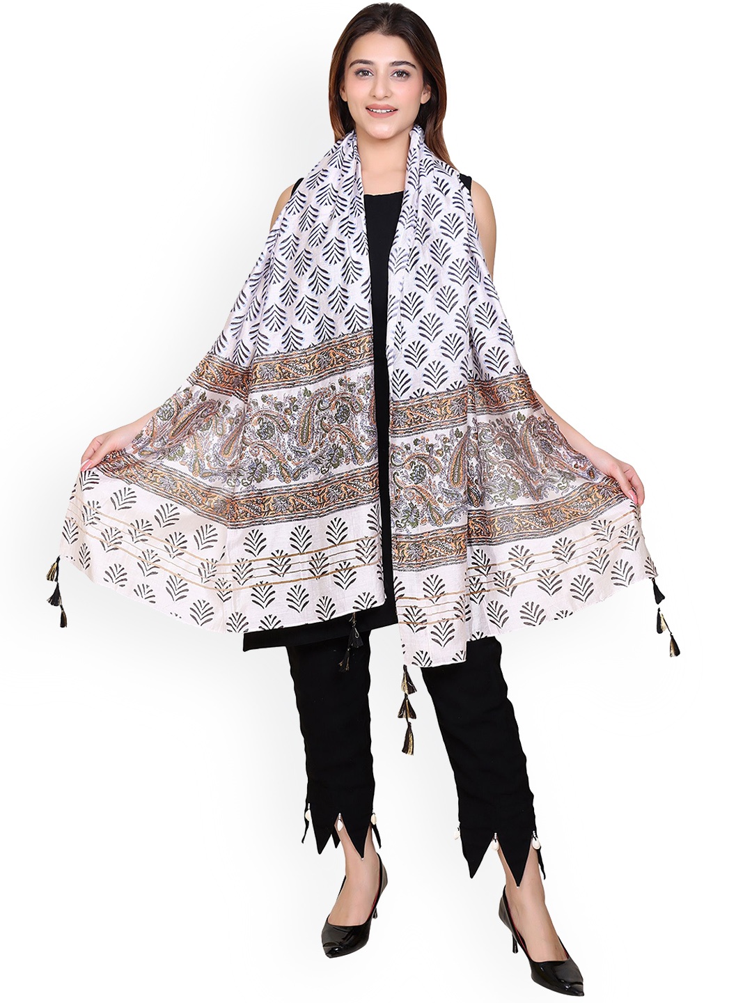 

Oswal International Women Floral Printed Shawl, White