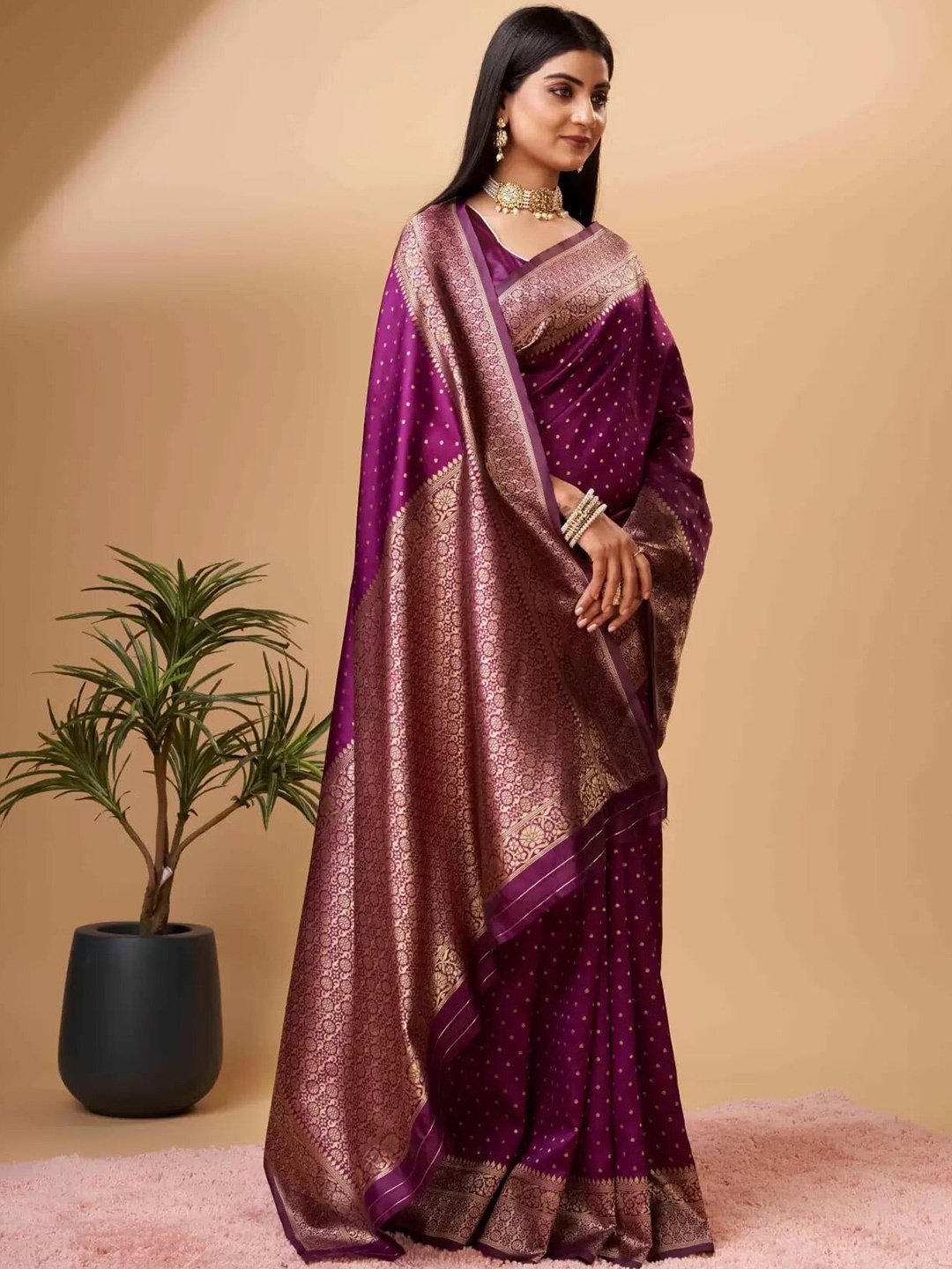 

RASVRITI Woven Design Zari Pure Silk Kanjeevaram Saree, Purple