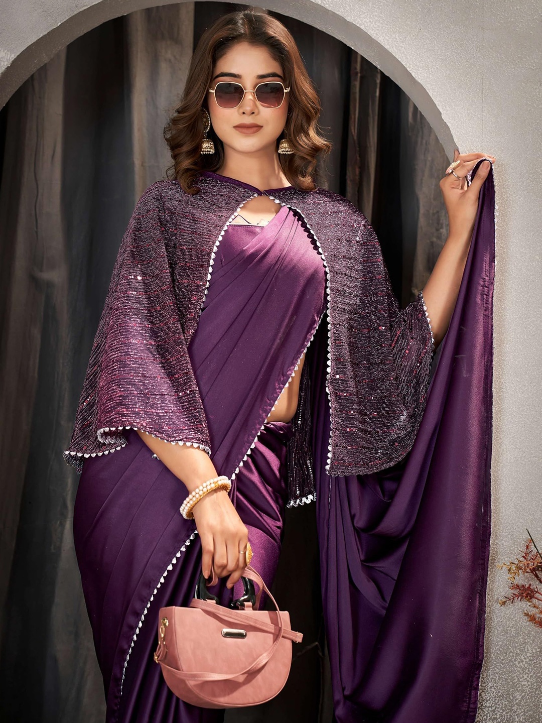 

RASVRITI Woven Design Zari Satin Banarasi Saree, Purple