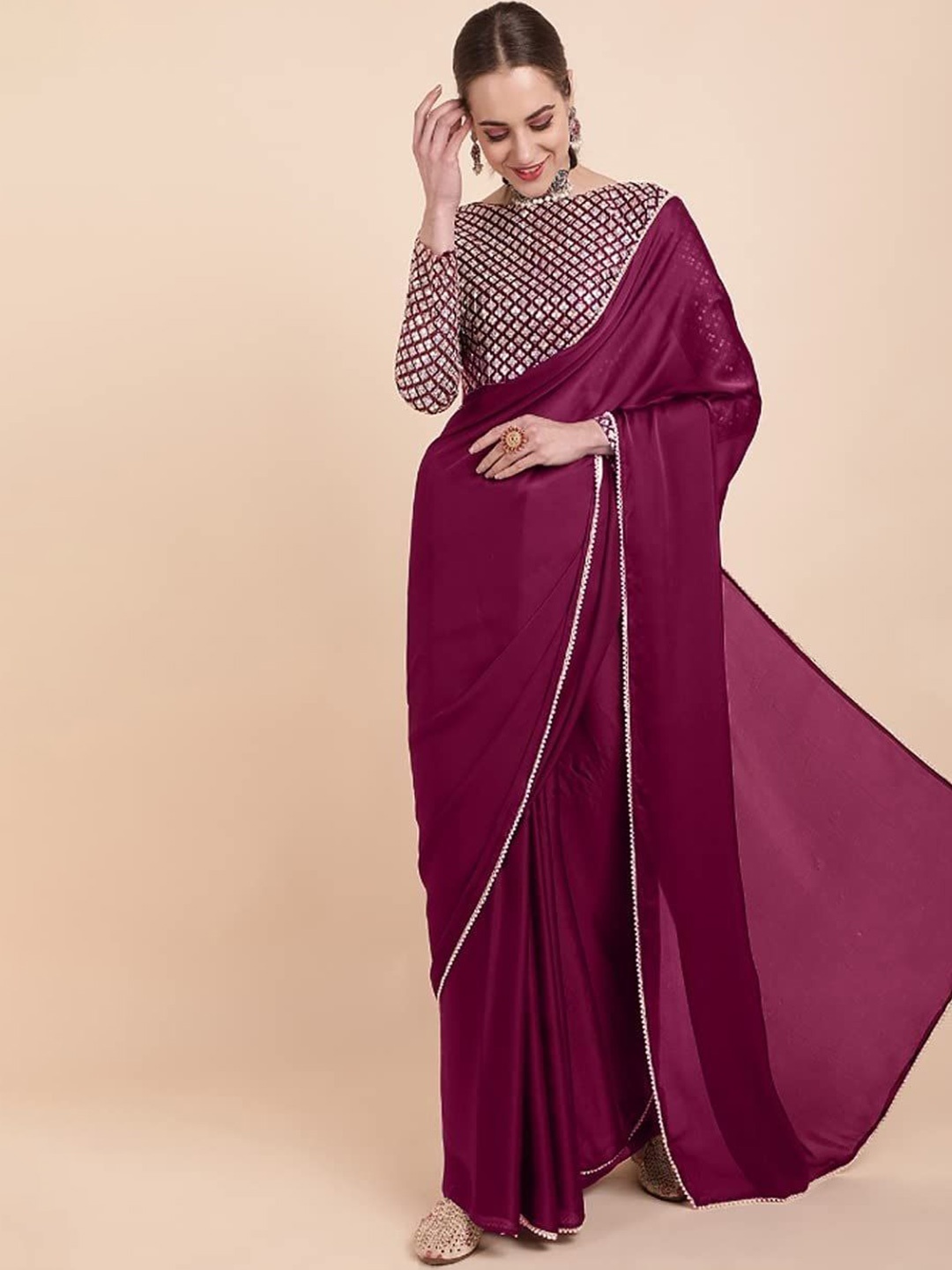 

RASVRITI Gotta Patti Satin Saree, Purple