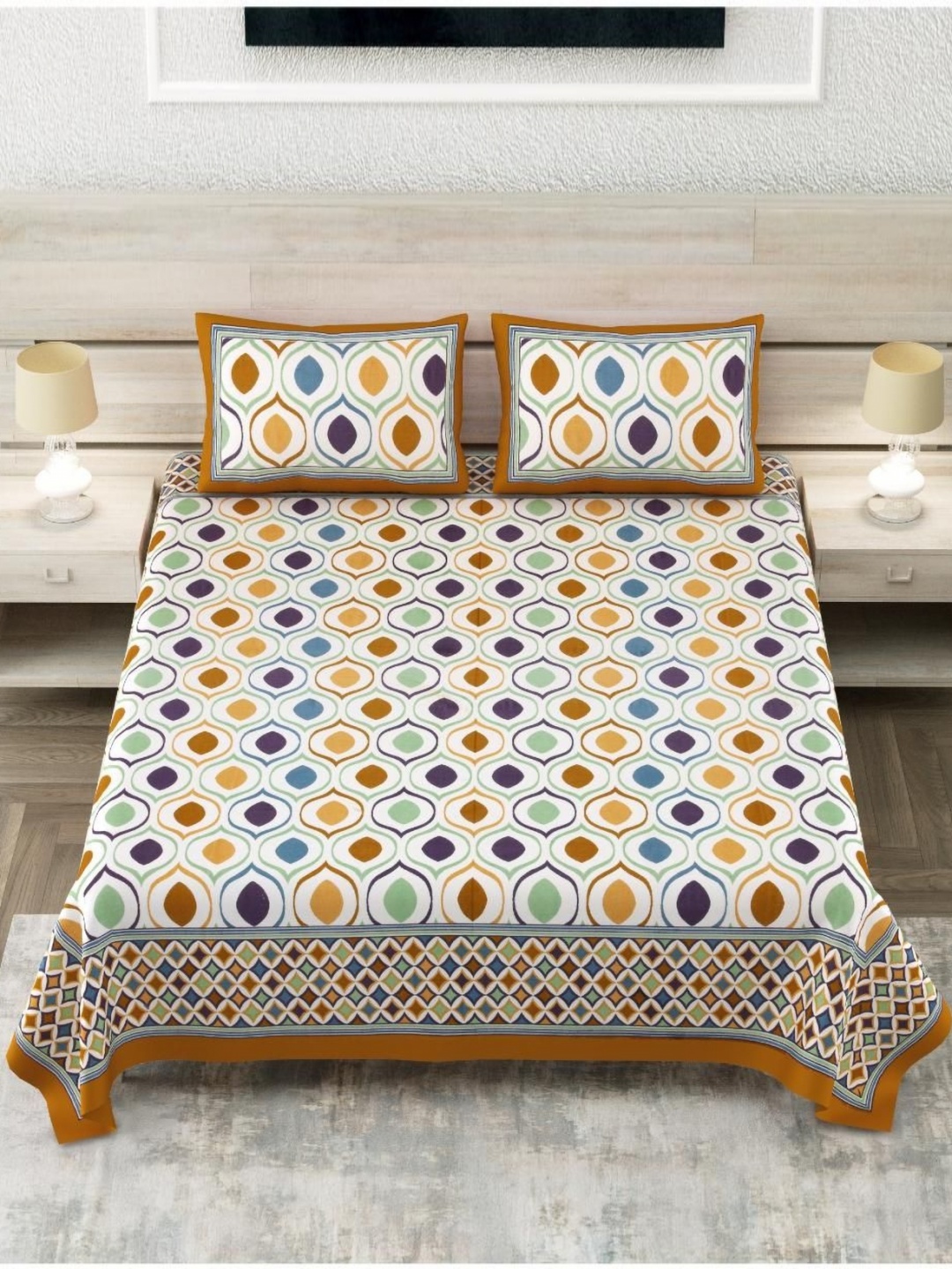 

Block Print Story White & Brown Ethnic Motifs Twill Cotton 210TC King Bedsheet Set