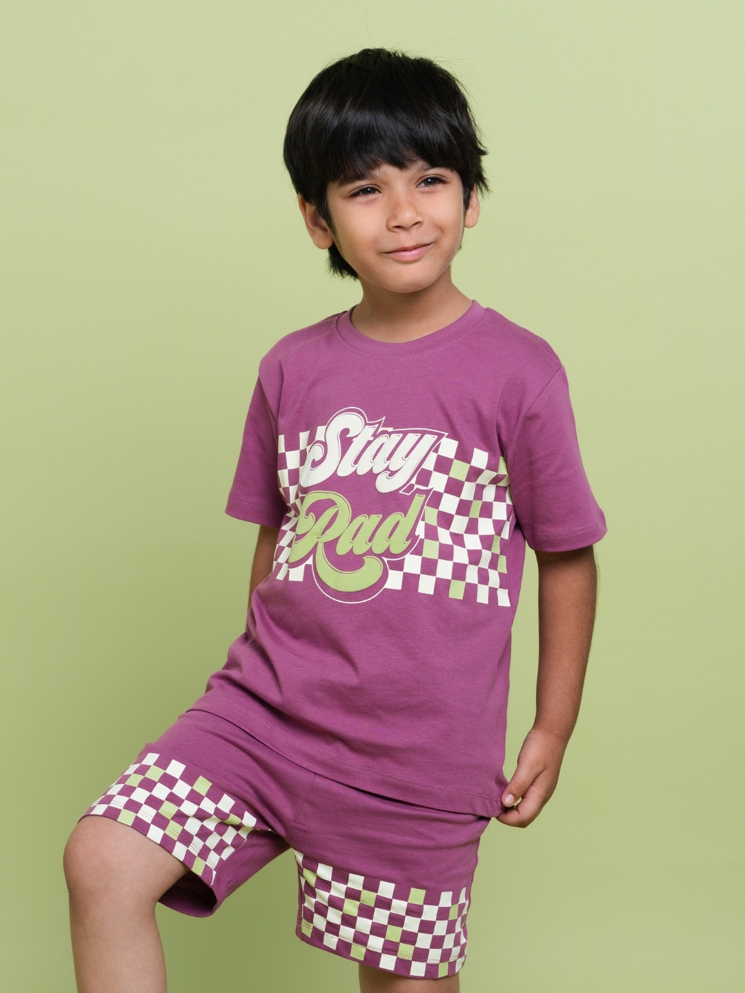 

Nap Chief Kids Printed Pure Cotton T-shirt with Shorts, Purple