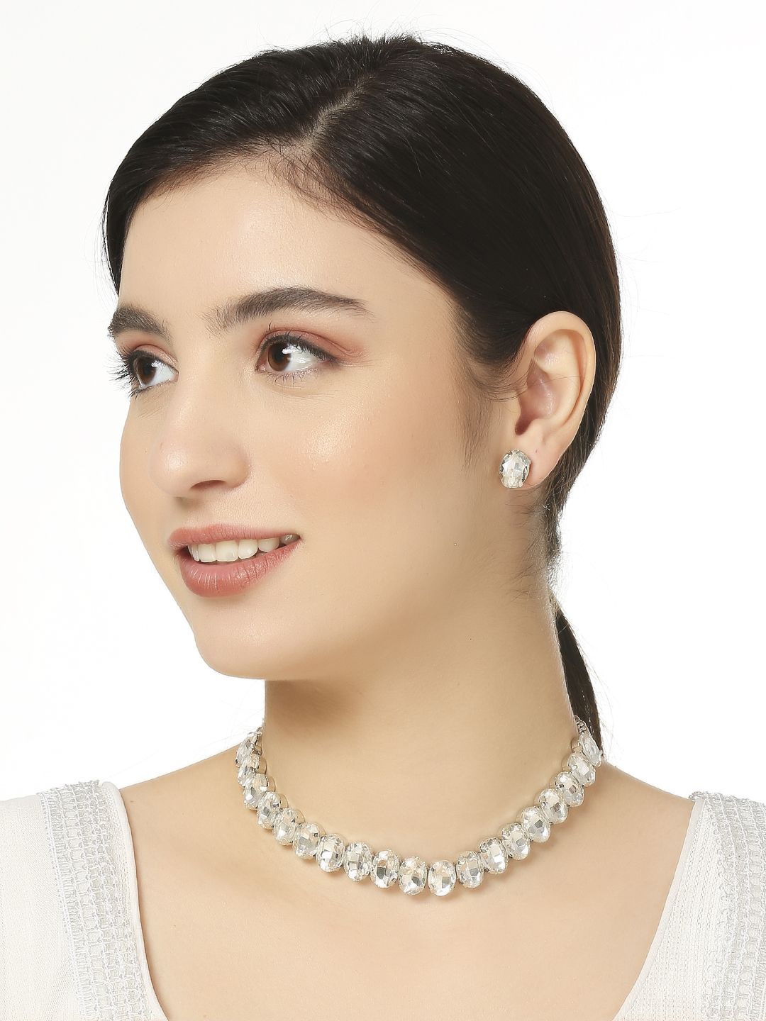 

OOMPH Cubic Zirconia Studded Jewellery Set, Silver