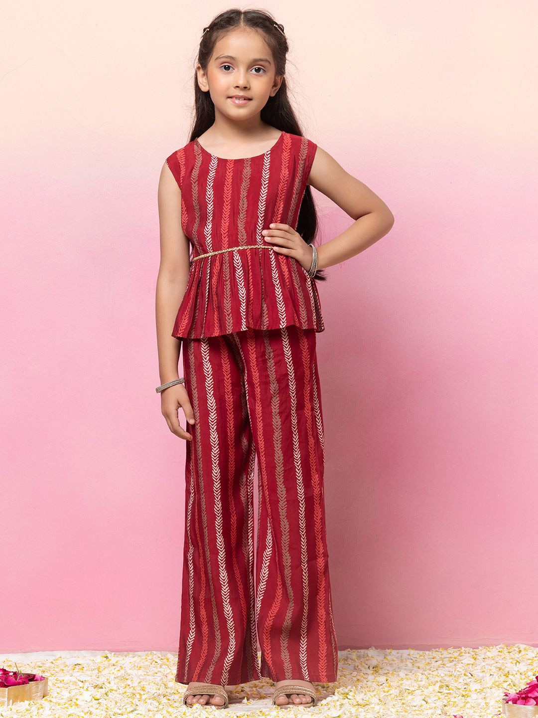 

Miss Indya Girls Printed Pure Cotton Top with Trousers, Red