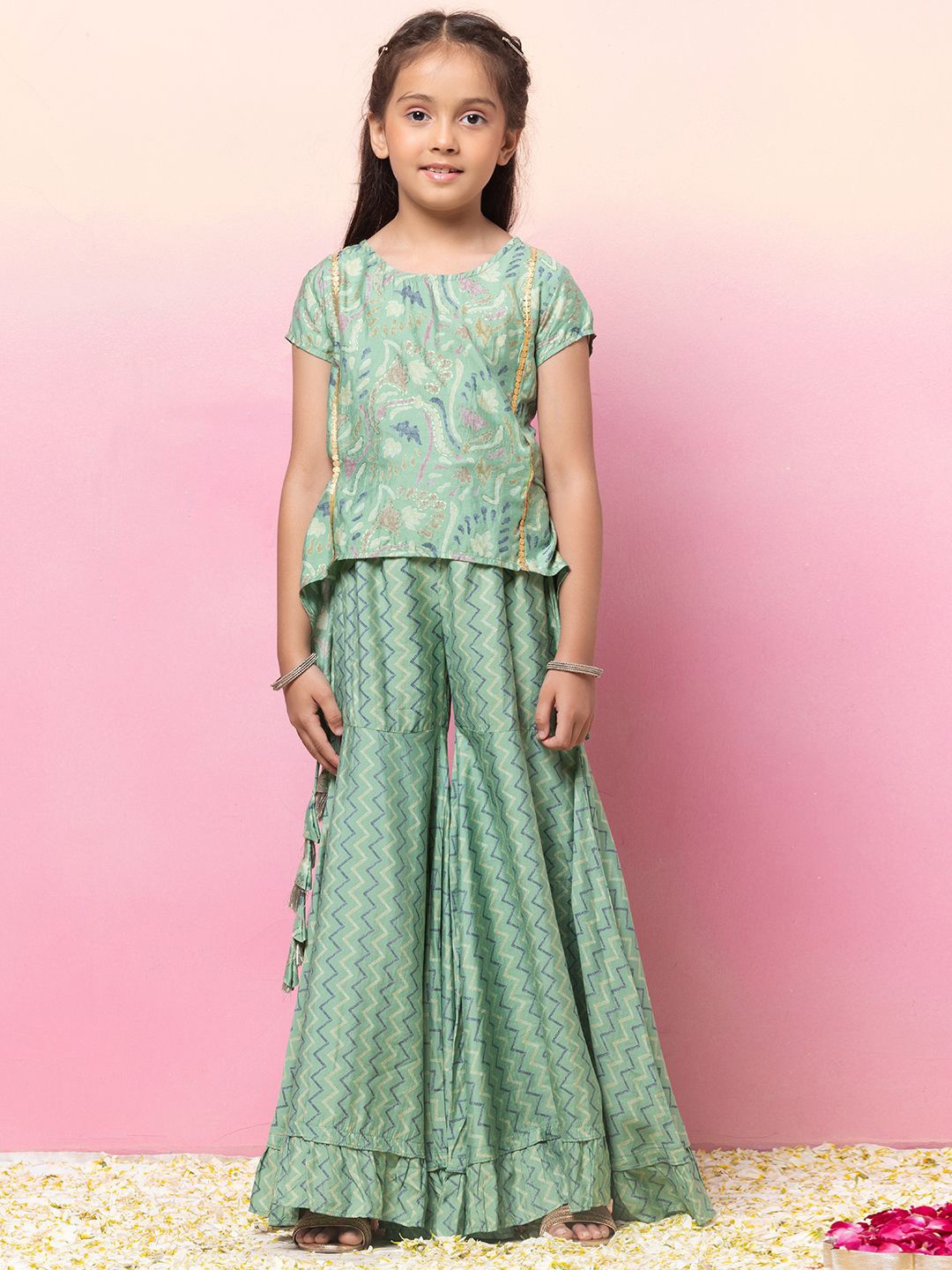 

Miss Indya Girls Printed Pure Cotton Top with Palazzos, Green