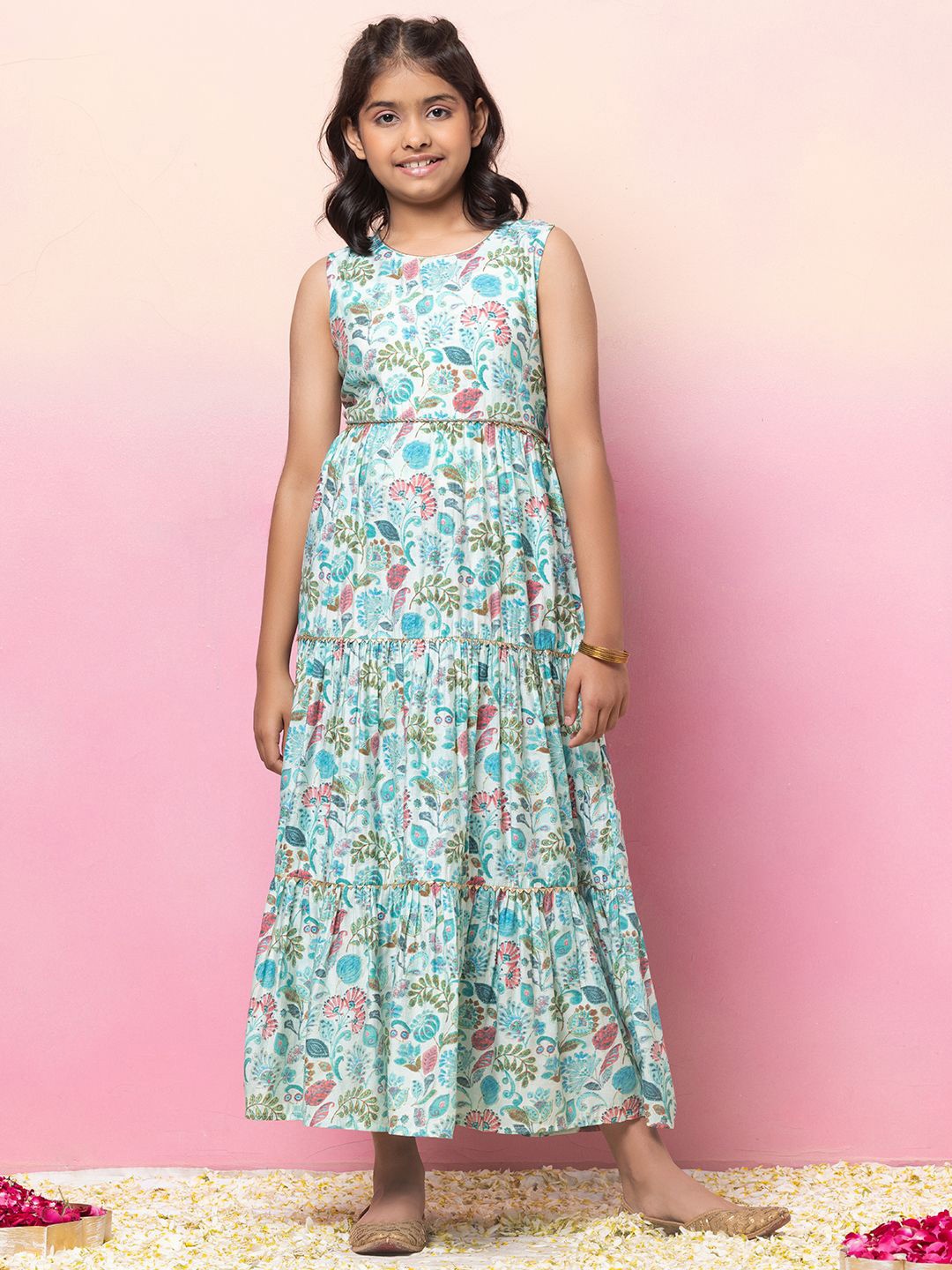 

Miss Indya Girls Printed Tiered Cotton Maxi Dress, Blue