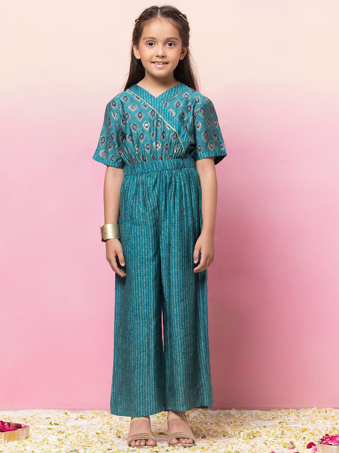 

Miss Indya Girls Printed V-Neck Basic Jumpsuit, Green