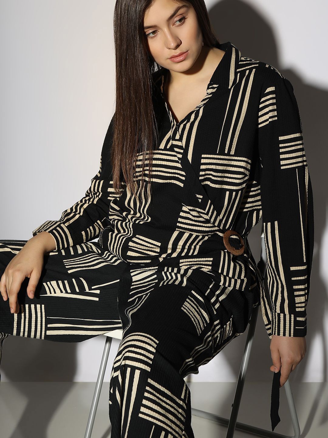 

VERO MODA CURVE Spread Collar Long Sleeves Tartan Checks Cotton Checked Casual Shirt, Black