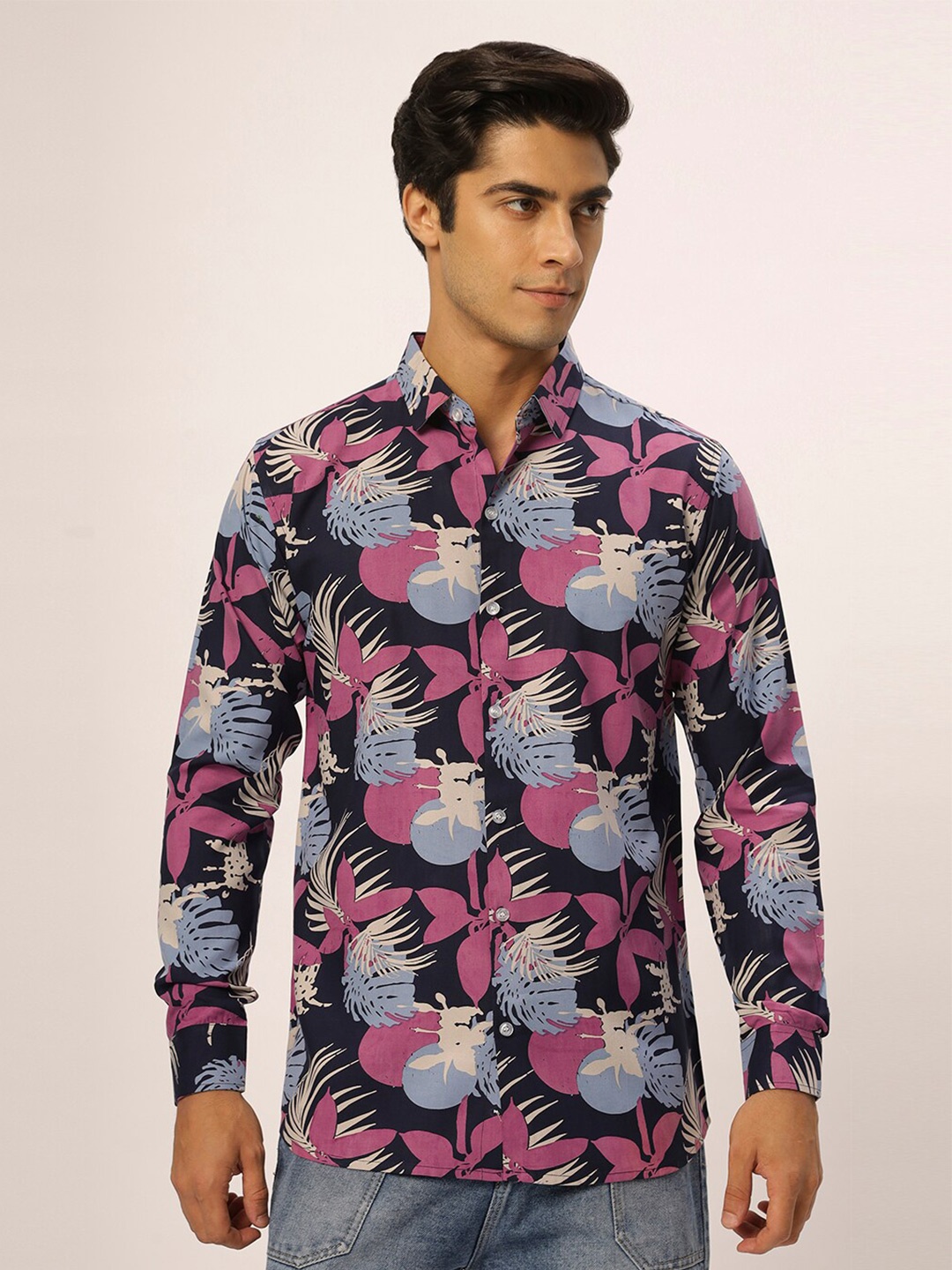 

N AND J Cotton Relaxed Fit Floral Printed Casual Shirt, Pink