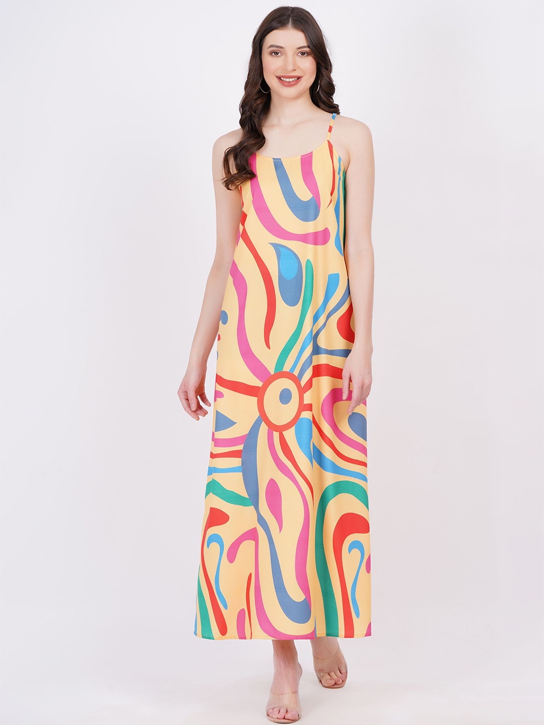 MINGLAY Printed A-Line Maxi Dress, Yellow