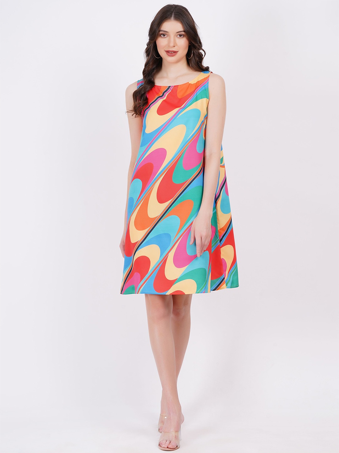 

MINGLAY Abstract Print A-Line Dress, Blue