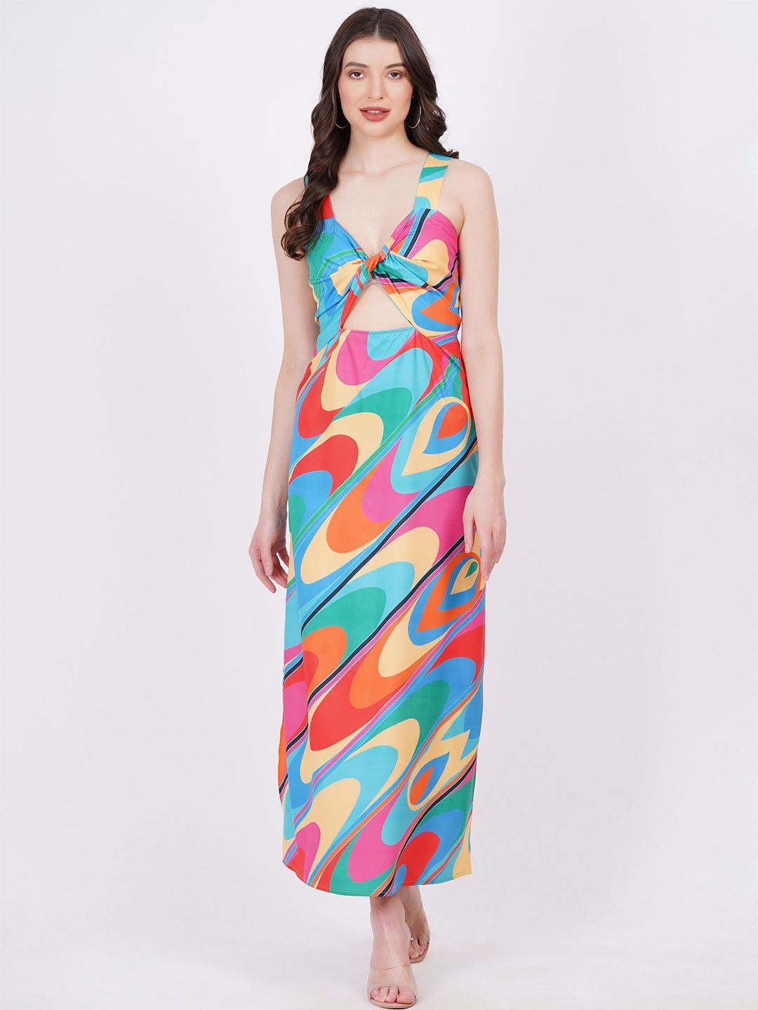 

MINGLAY Abstract Printed A-Line Maxi Dress, Blue