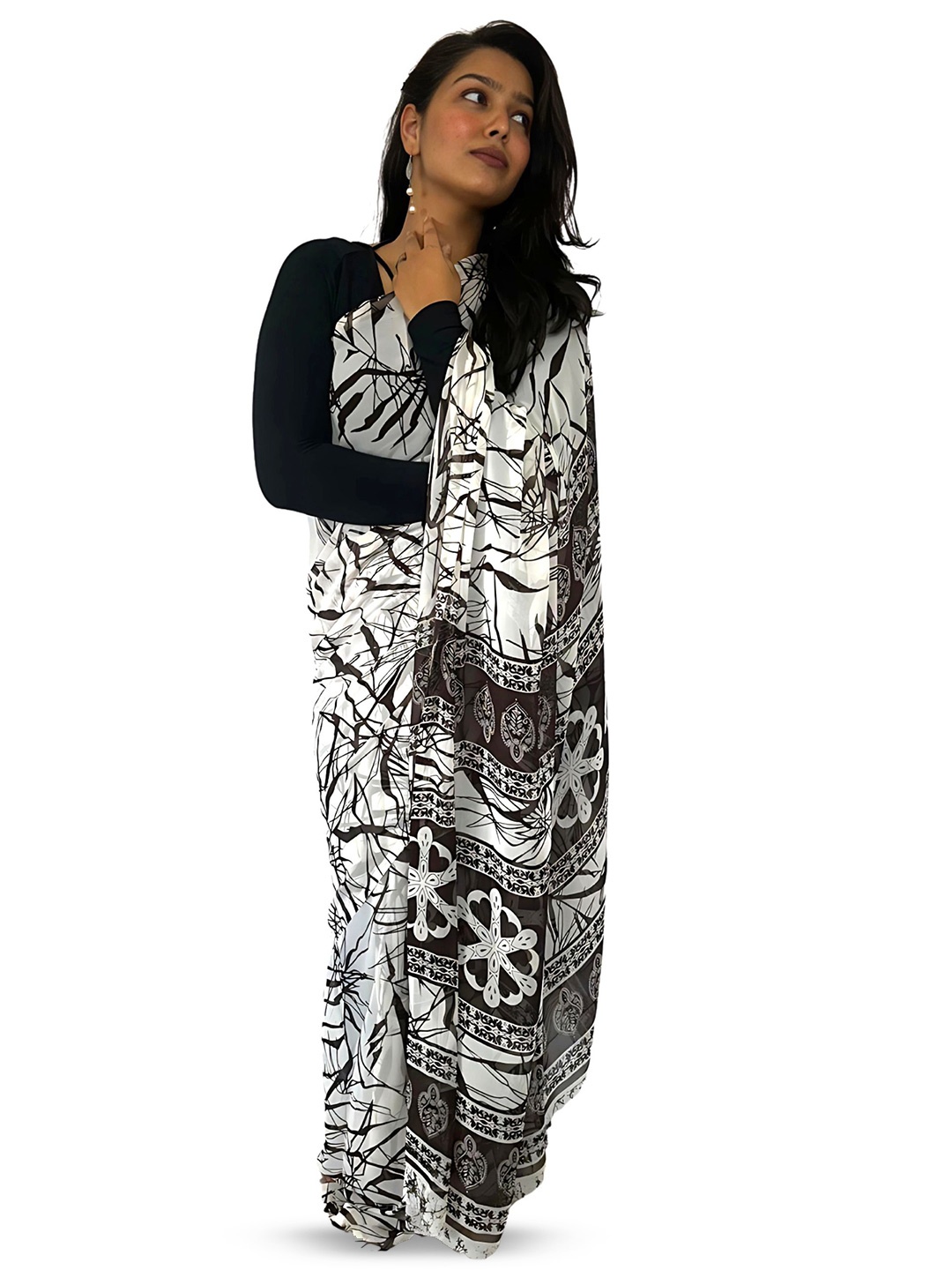 

SANJANA SILK Abstract printed Saree, Brown