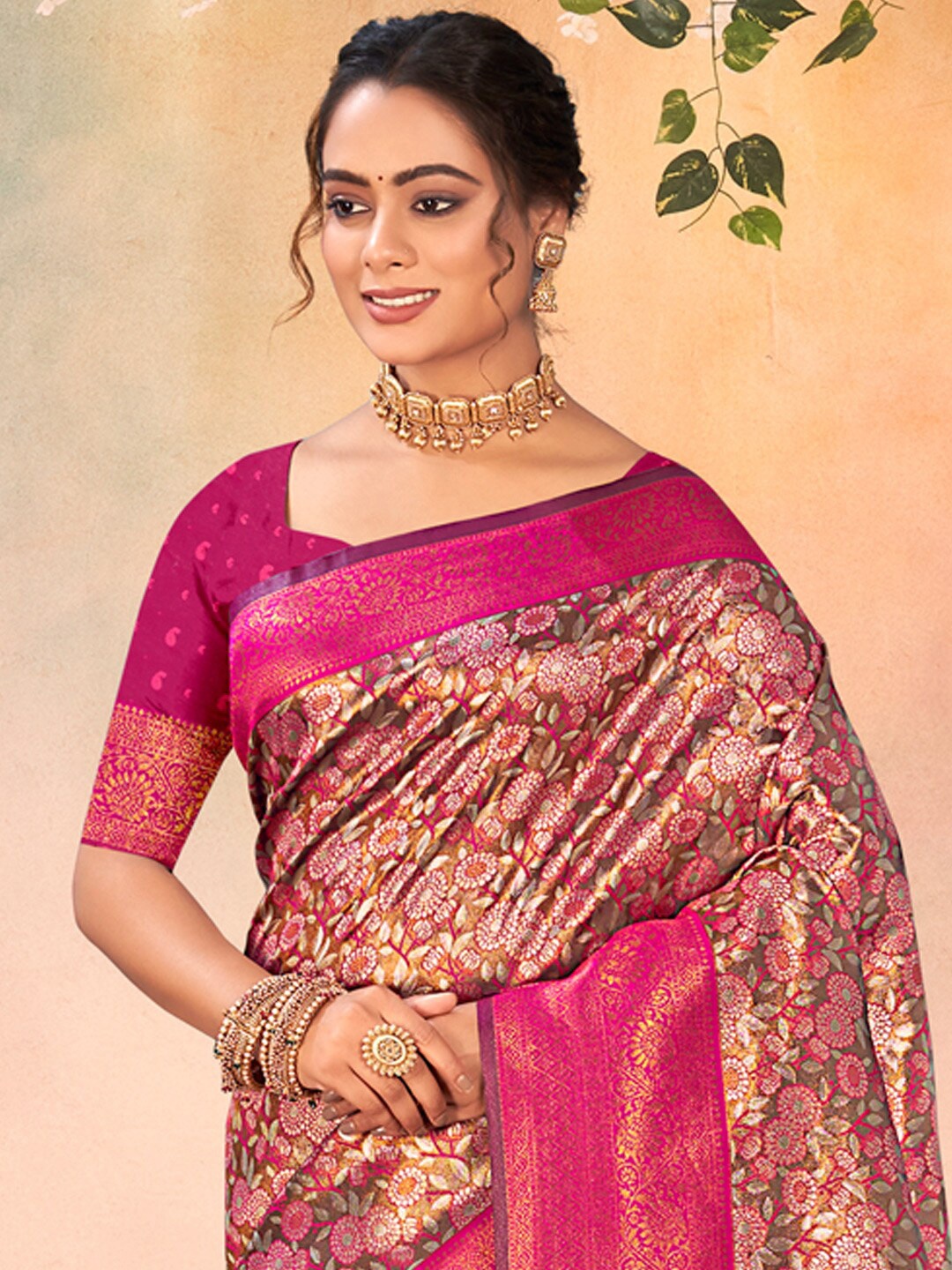 

Exclusiva Woven Design Zari Saree, Pink