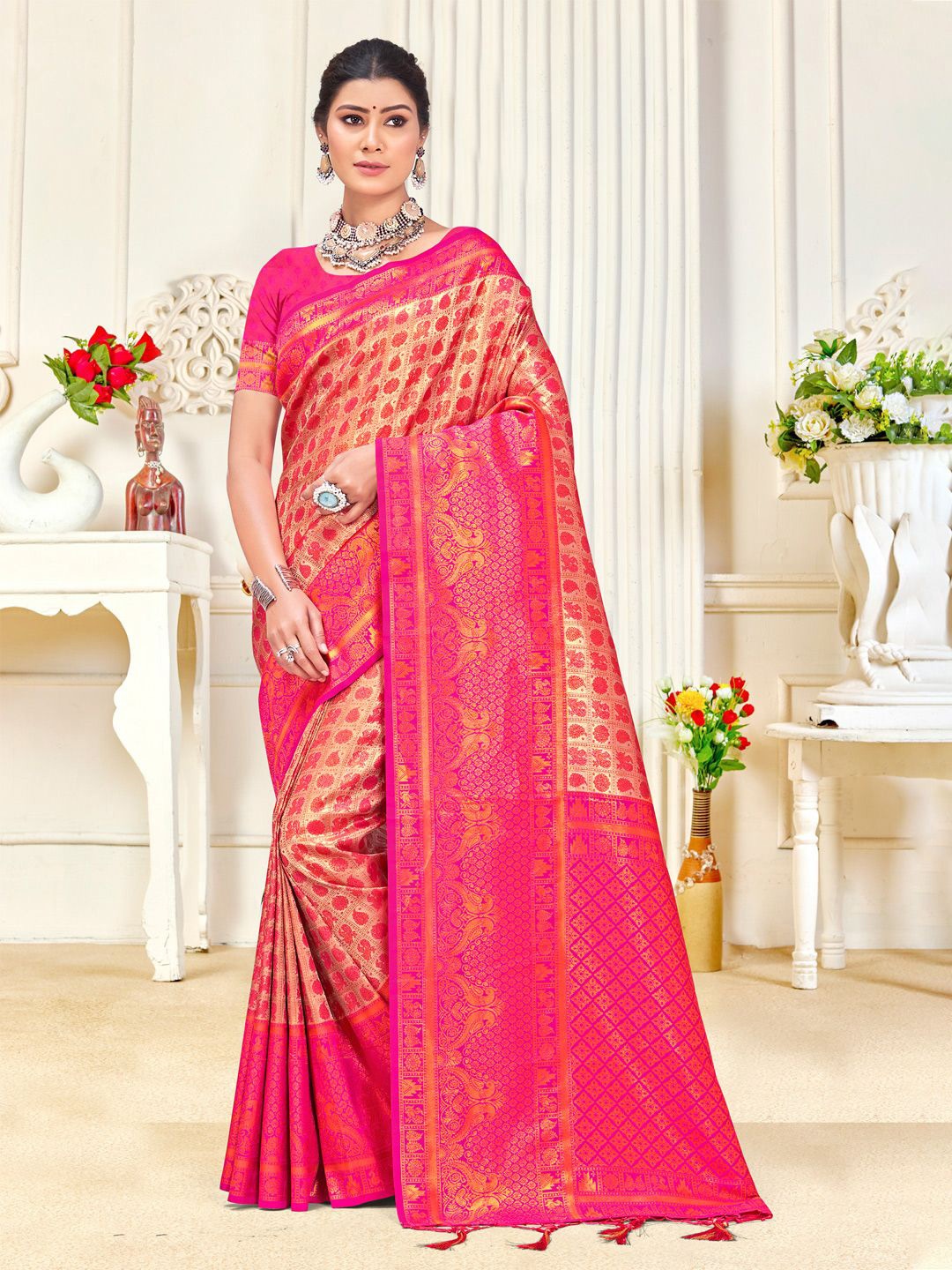 

Exclusiva Woven Design Zari Kanjeevaram Saree, Pink