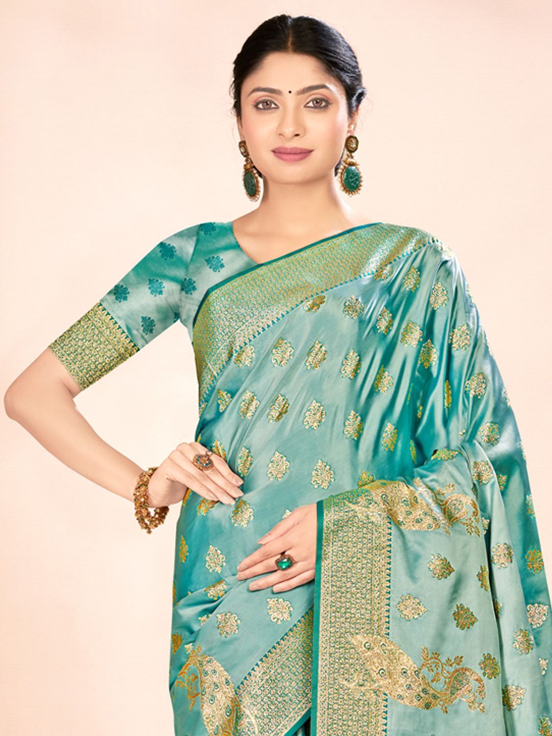 

Exclusiva Ethnic Motifs Woven Design Zari Satin Saree, Blue
