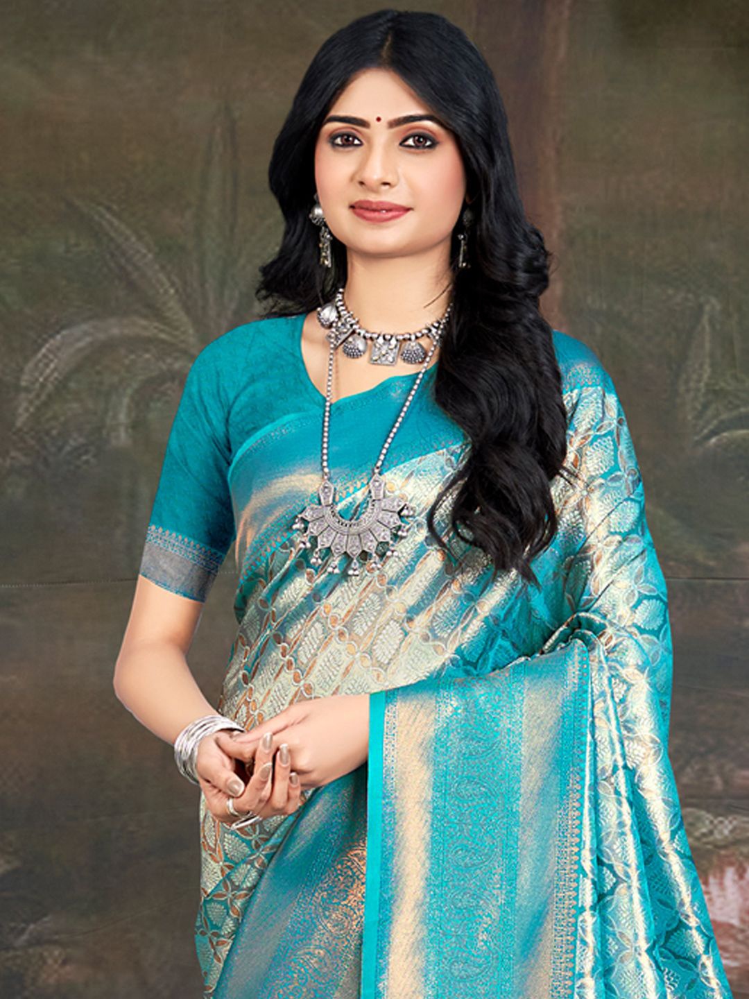 

Exclusiva Ethnic Motifs Zari Kanjeevaram Saree, Blue
