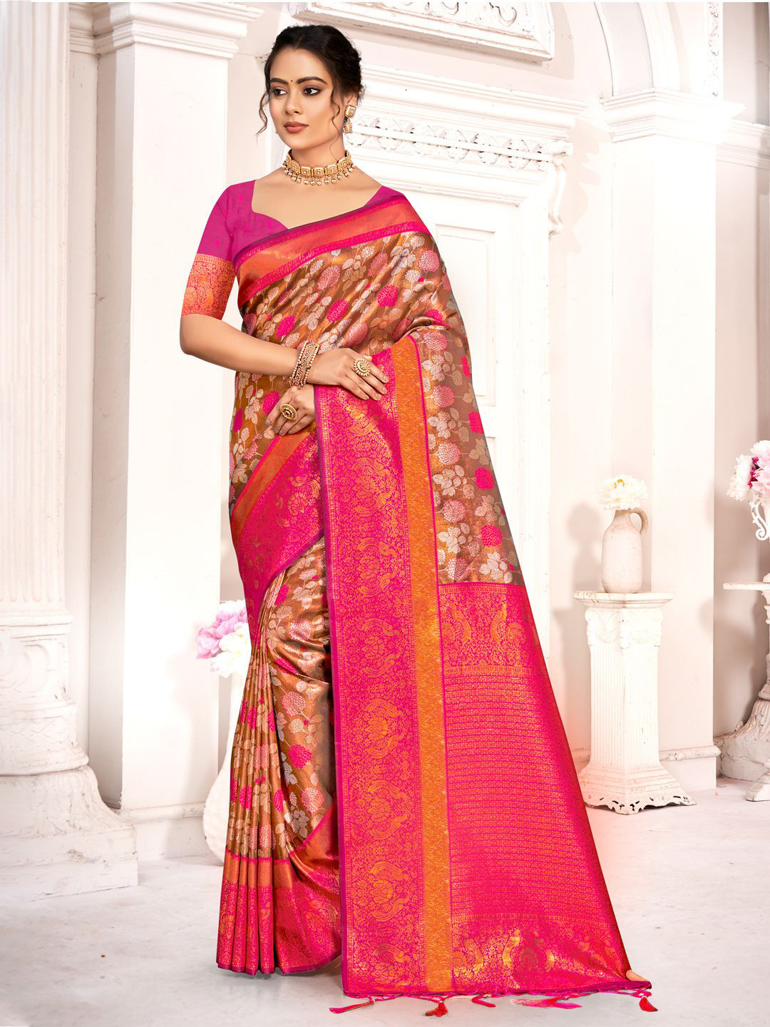 

Exclusiva Woven Design Kanjeevaram Saree, Pink