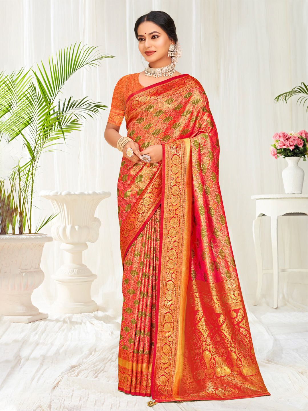 

Exclusiva Ethnic Motifs Zari Saree, Orange