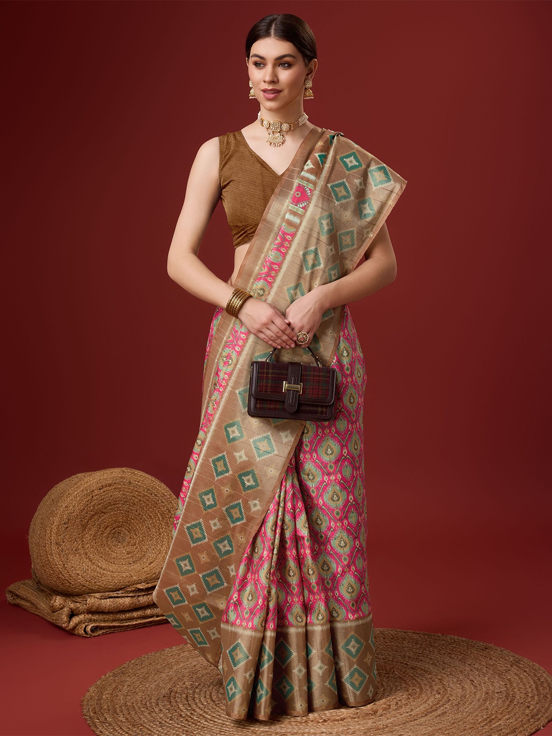 

Exclusiva Geometric Printed Saree, Pink