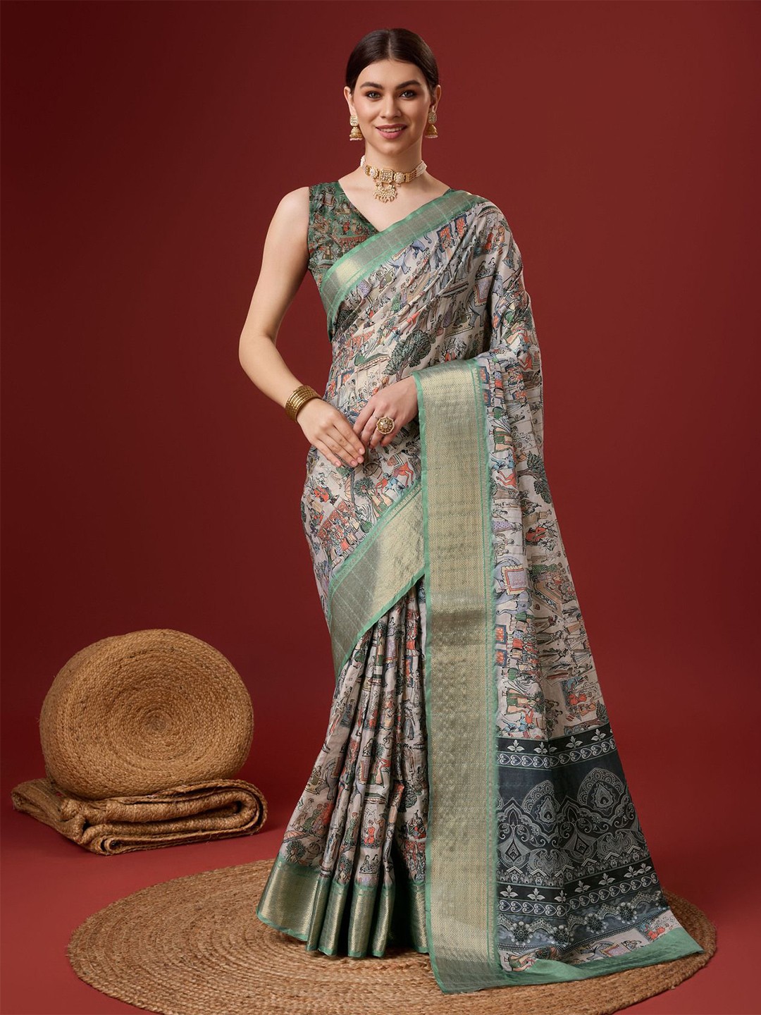 

Exclusiva Ethnic Motifs Zari Saree, Grey