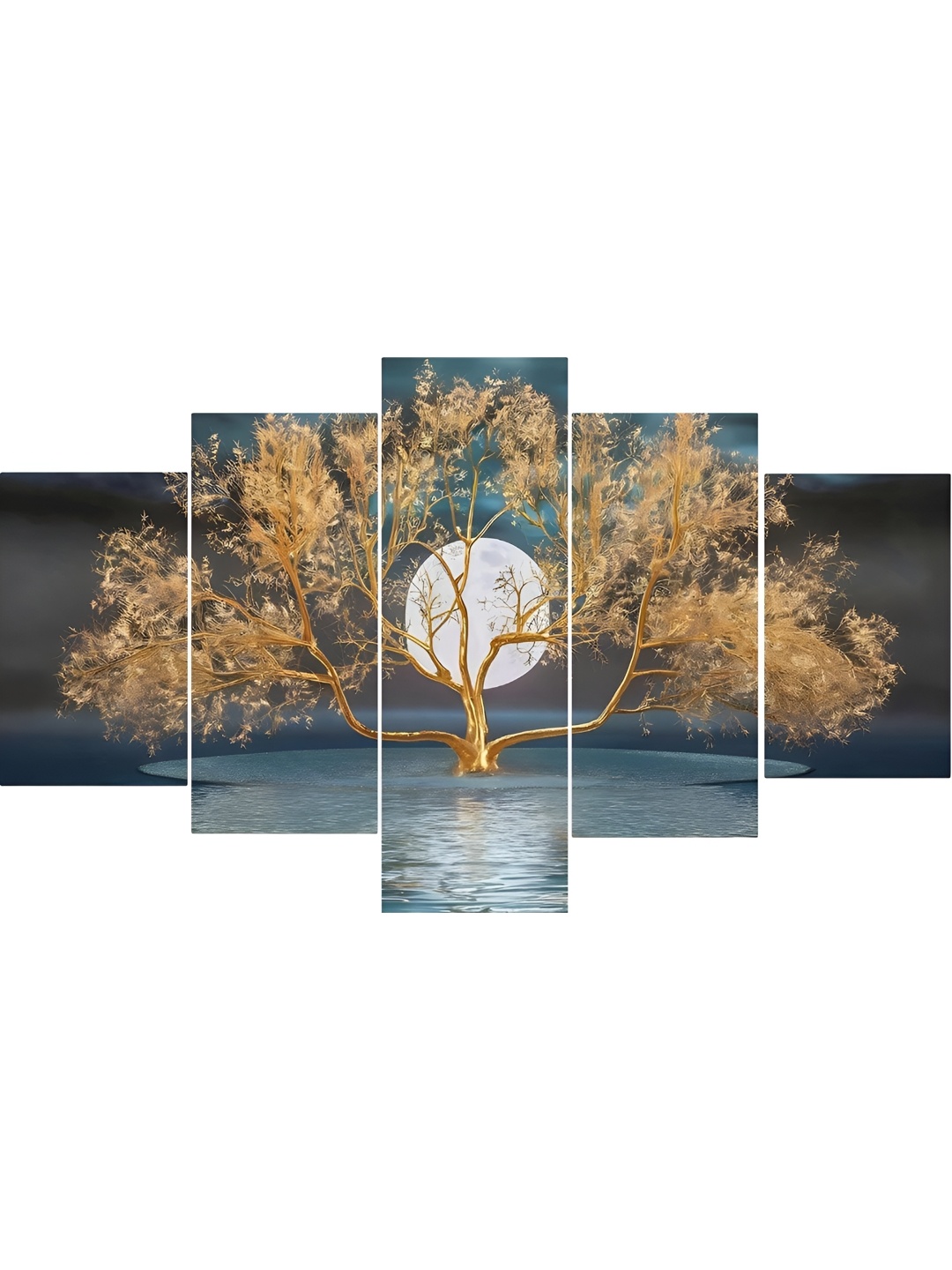 

SCPmarts Blue & Gold Toned 5 Pieces Floral & Botanical Wall Arts